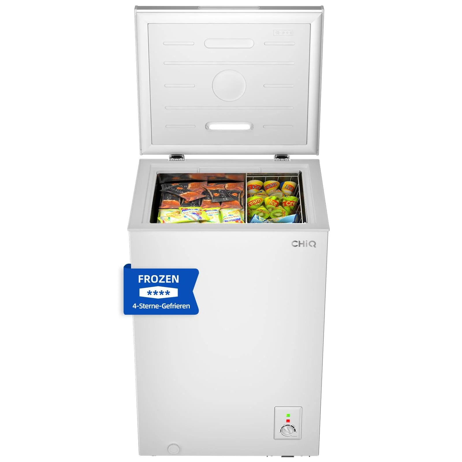 CHiQ FCF98DE Gefriertruhe 99 L, 54,5 x 47,6 x 83,5 cm, 4-Sterne-Gefrieren, Thermostatsteuerung, Drahtgestell, Schwebetür, Geräuscharm, Weiß - Image 12