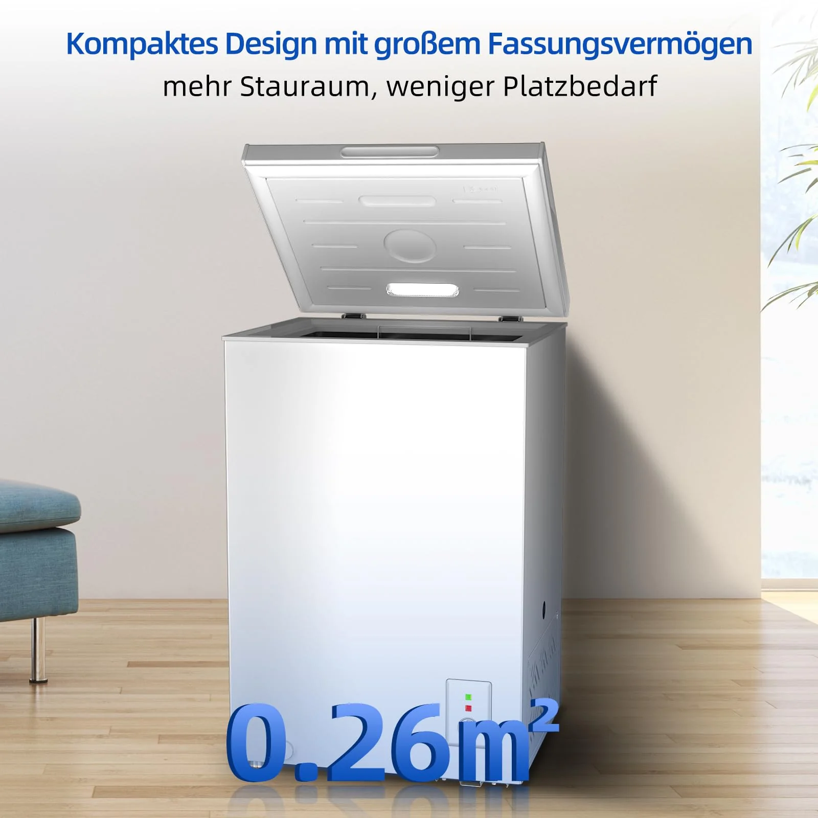 CHiQ FCF98DE Gefriertruhe 99 L, 54,5 x 47,6 x 83,5 cm, 4-Sterne-Gefrieren, Thermostatsteuerung, Drahtgestell, Schwebetür, Geräuscharm, Weiß - Image 14