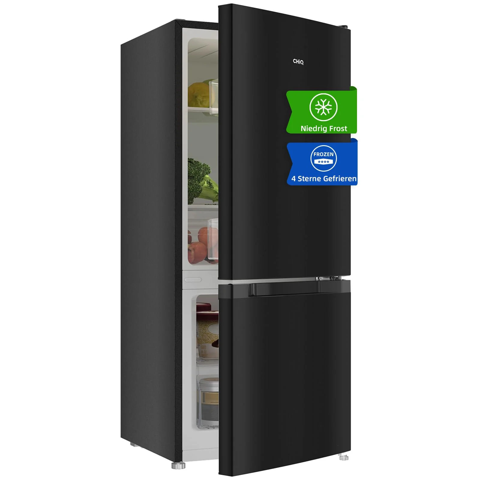 CHIQ Freistehender Kühlschrank mit Gefrierfach | Kühl-Gefrierkombination 114 cm Höhe, 47 cm Breit, 117L| 4 Sterne Gefrieren -24℃ | LED Litcht | Dunkler Edelstahl Look, for Eigentumswohnungen - Image 2