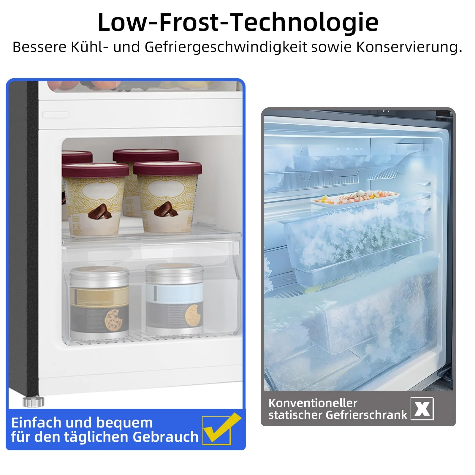 CHIQ Freistehender Kühlschrank mit Gefrierfach | Kühl-Gefrierkombination 114 cm Höhe, 47 cm Breit, 117L| 4 Sterne Gefrieren -24℃ | LED Litcht | Dunkler Edelstahl Look, for Eigentumswohnungen - Image 8