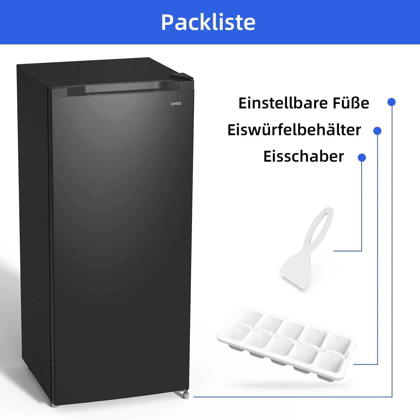 CHiQ Gefrierschrank FSD160D4E | Wechselbarer Türanschlag | Sehr Leise 41 DB (145L Manuelle Abtauung)| 12 Jahre Garantie auf den Kompressor*| 126 x 54 x 55 cm (HxBxT) - Image 4