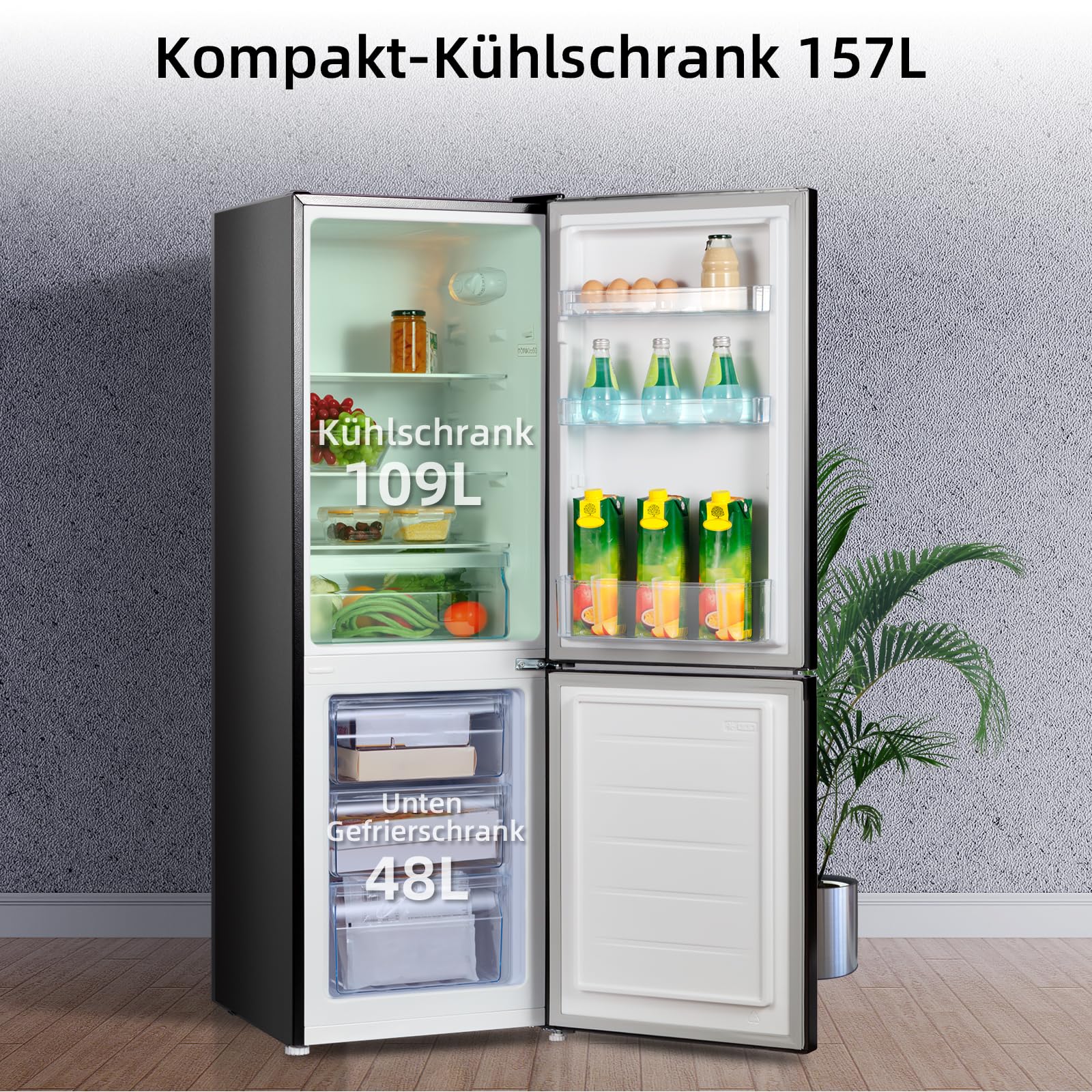 CHIQ Kühlschrank mit Gefrierfach 157L, Kühl-Gefrierkombination leise, Low-frost, 144 cm Hoch, 47 cm Breit, Kühlkapazität: 109L | Gefrierkapazität: 48L, for Eigentumswohnungen FBM157L42 - Image 7