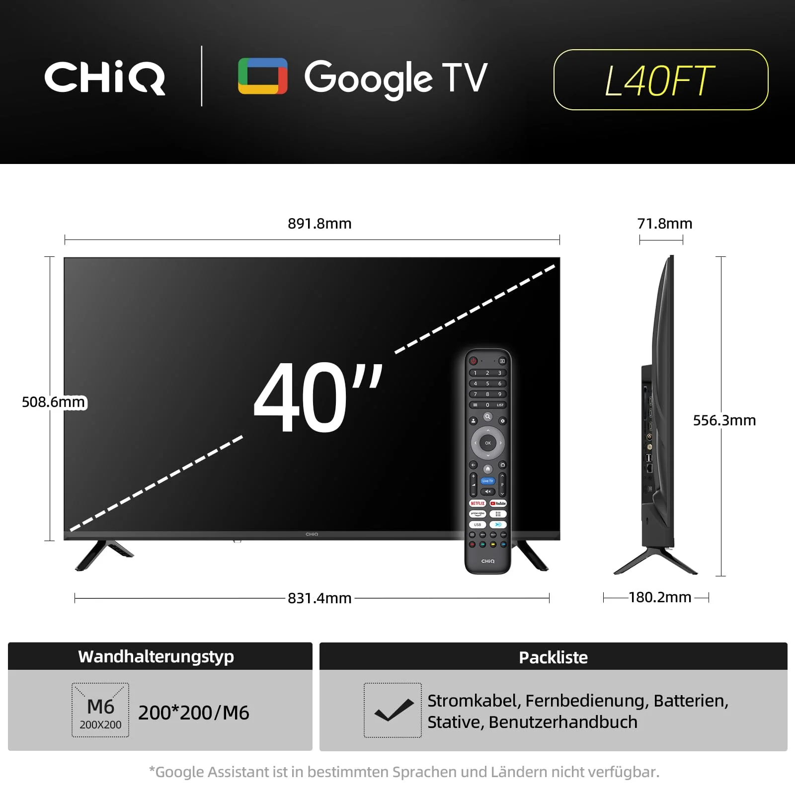 CHIQ L40FT 40 Zoll, Full HD, (100 cm) Smart Fernseher, HDR10, Dolby Audio & DBX-tv, Triple Tuner DVB-C/T2/S2, Integrierter Chromecast, Metall Randlos Design - Image 15