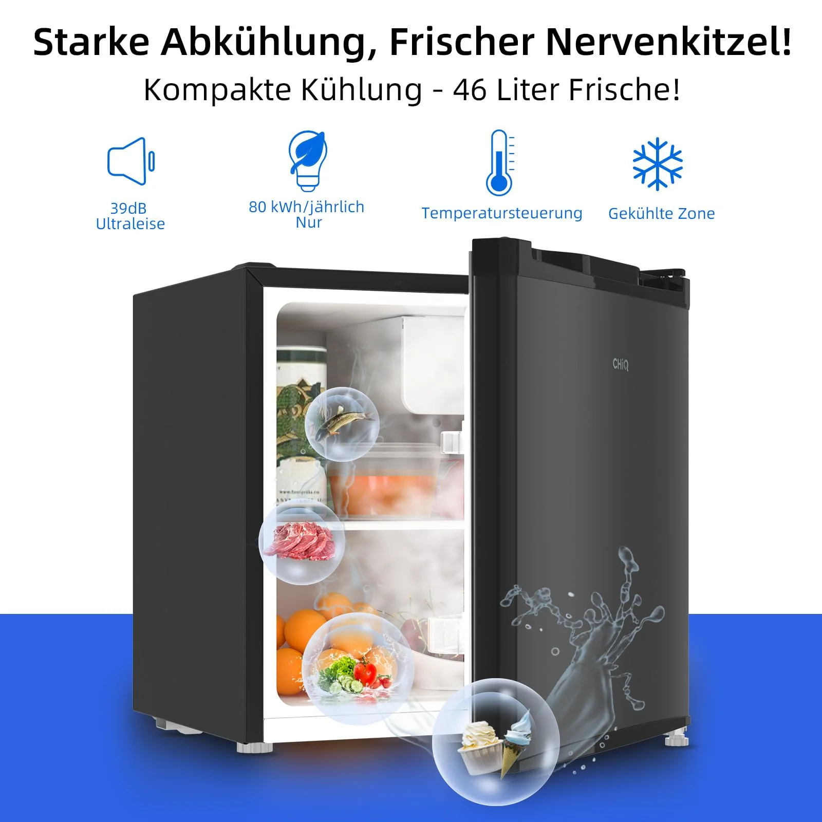 CHIQ Mini Bar Kühlschrank 46 L,Mini Kühlschrank,49,6 x 47,4 x 44,7 cm (HxBxT),E Energieverbrauch 80 kWh/Jahr,Sehr Leise 39dB,12 Jahre Garantie auf den Kompressor - Image 12