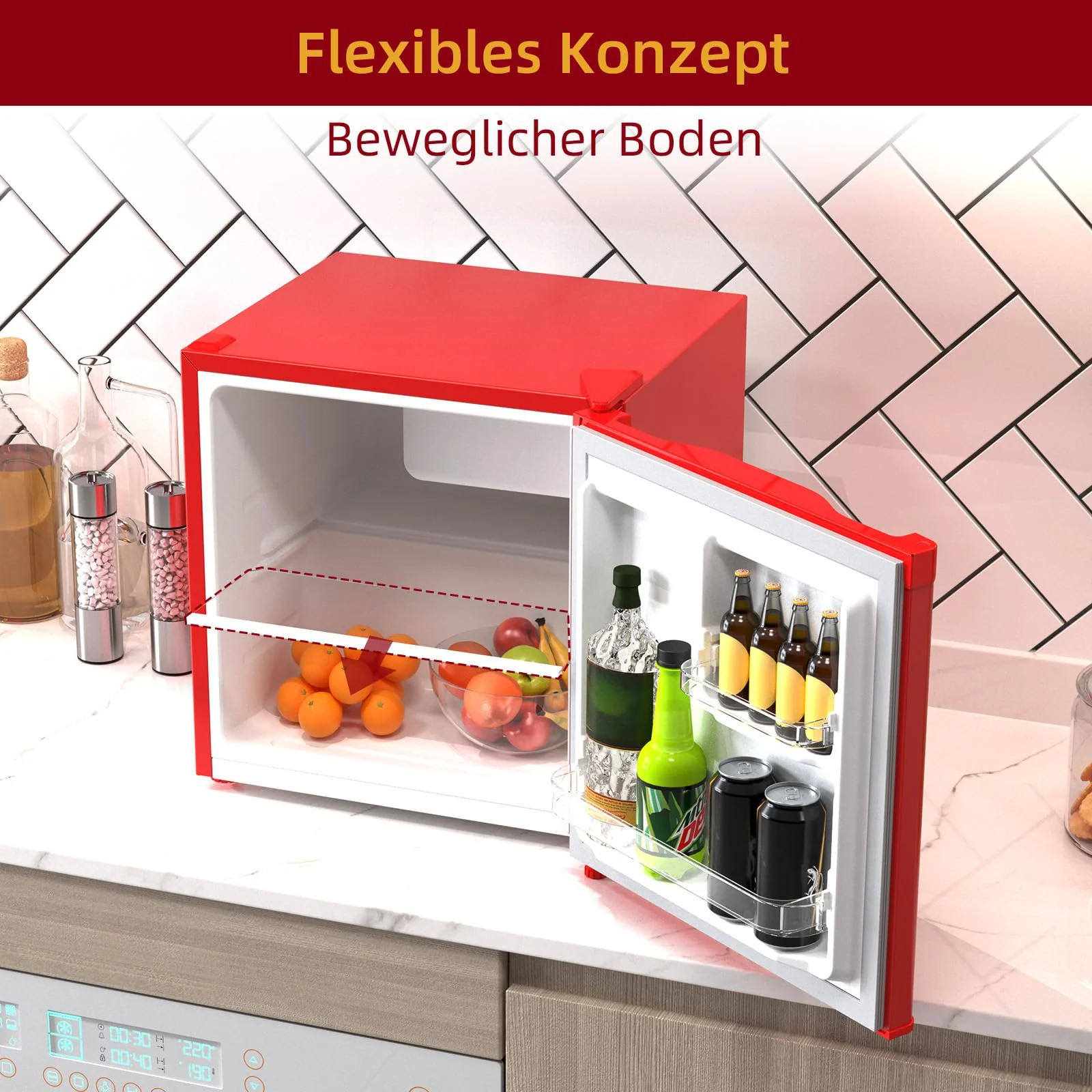 CHIQ Mini Bar Kühlschrank 46 L, Mini Kühlschrank Table Top, 49,6 x 47,4 x 44,7 cm (HxBxT), E Energieverbrauch 80 kWh/Jahr,Sehr Leise 39dB, Rot - Image 14