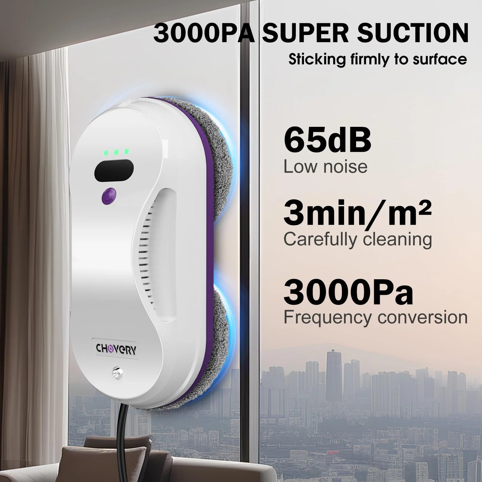 CHOVERY CL-2 Fensterputzroboter, der Fensterputzroboter Fenster Roboter mit Fernbedienung, automatischer Fensterputzer, Fensterreiniger Roboter, Glasreinigungsroboter, 3000 Pa Fenstersauger - Image 5