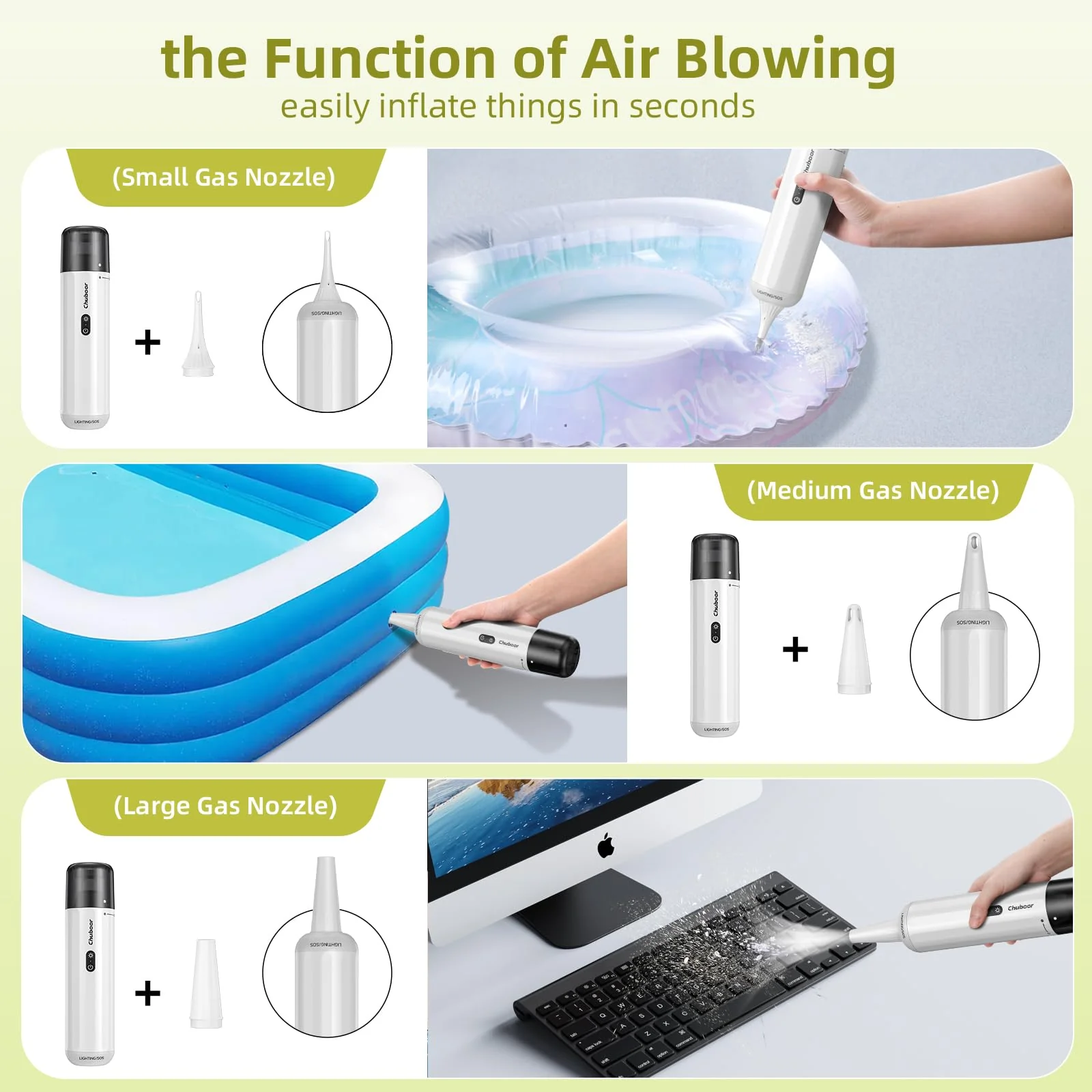 Chuboor Mini Staubsauger Handstaubsauger akku, 15000Pa Leistungsstarker Akku Handstaubsauger Hohe Leistung Mini Staubsauger 6 in 1 mit Luftgebläse/Inflator/Pumpe/LED und SOS-Licht - Image 2