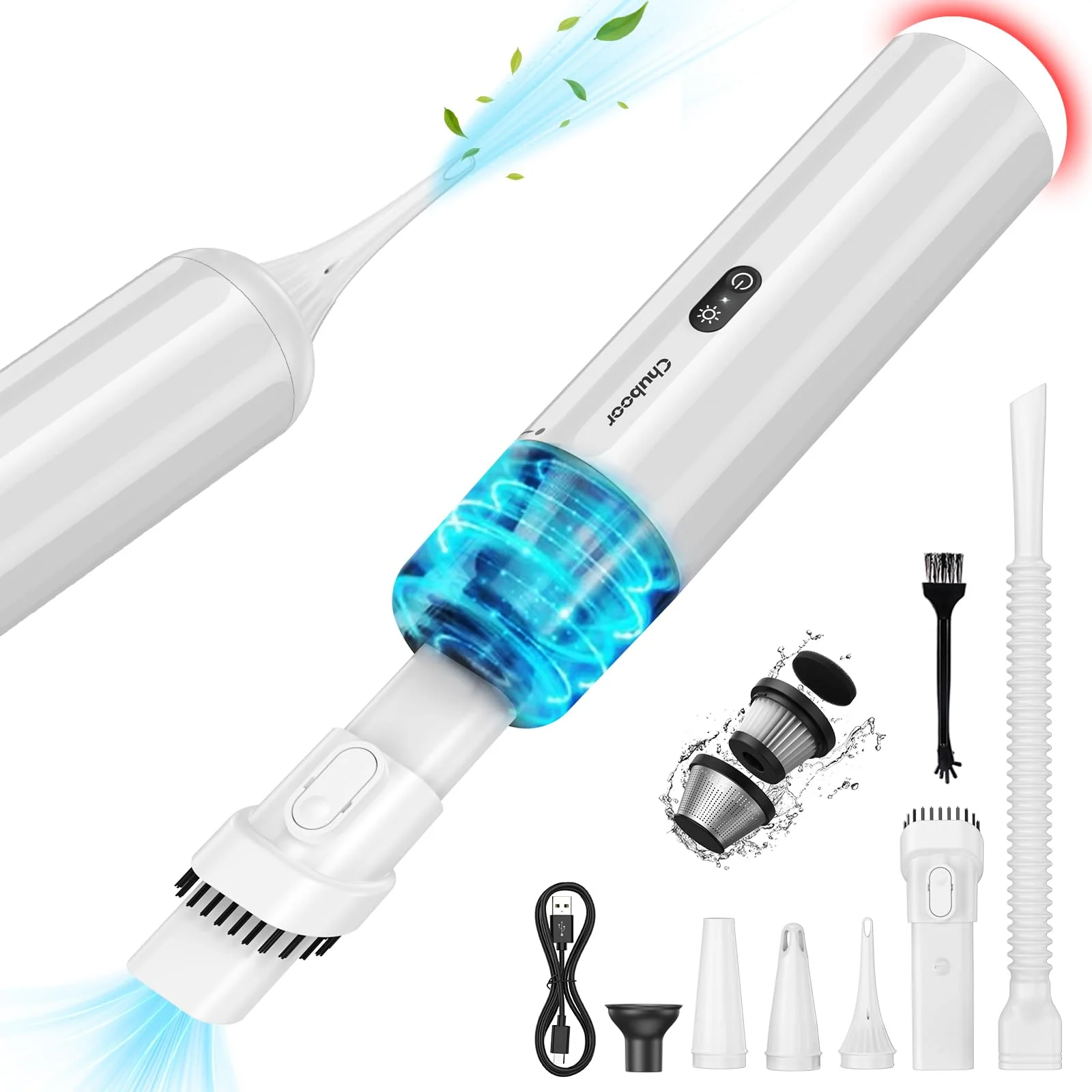 Chuboor Mini Staubsauger Handstaubsauger akku, 15000Pa Leistungsstarker Akku Handstaubsauger Hohe Leistung Mini Staubsauger 6 in 1 mit Luftgebläse/Inflator/Pumpe/LED und SOS-Licht - Image 5