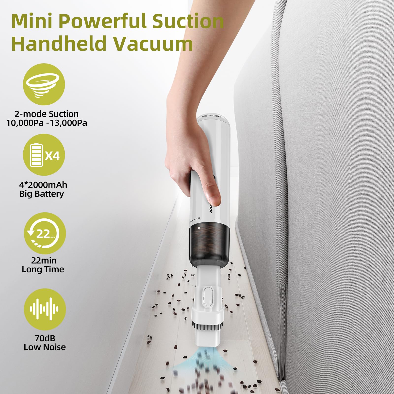 Chuboor Mini Staubsauger Handstaubsauger akku, 15000Pa Leistungsstarker Akku Handstaubsauger Hohe Leistung Mini Staubsauger 6 in 1 mit Luftgebläse/Inflator/Pumpe/LED und SOS-Licht - Image 6