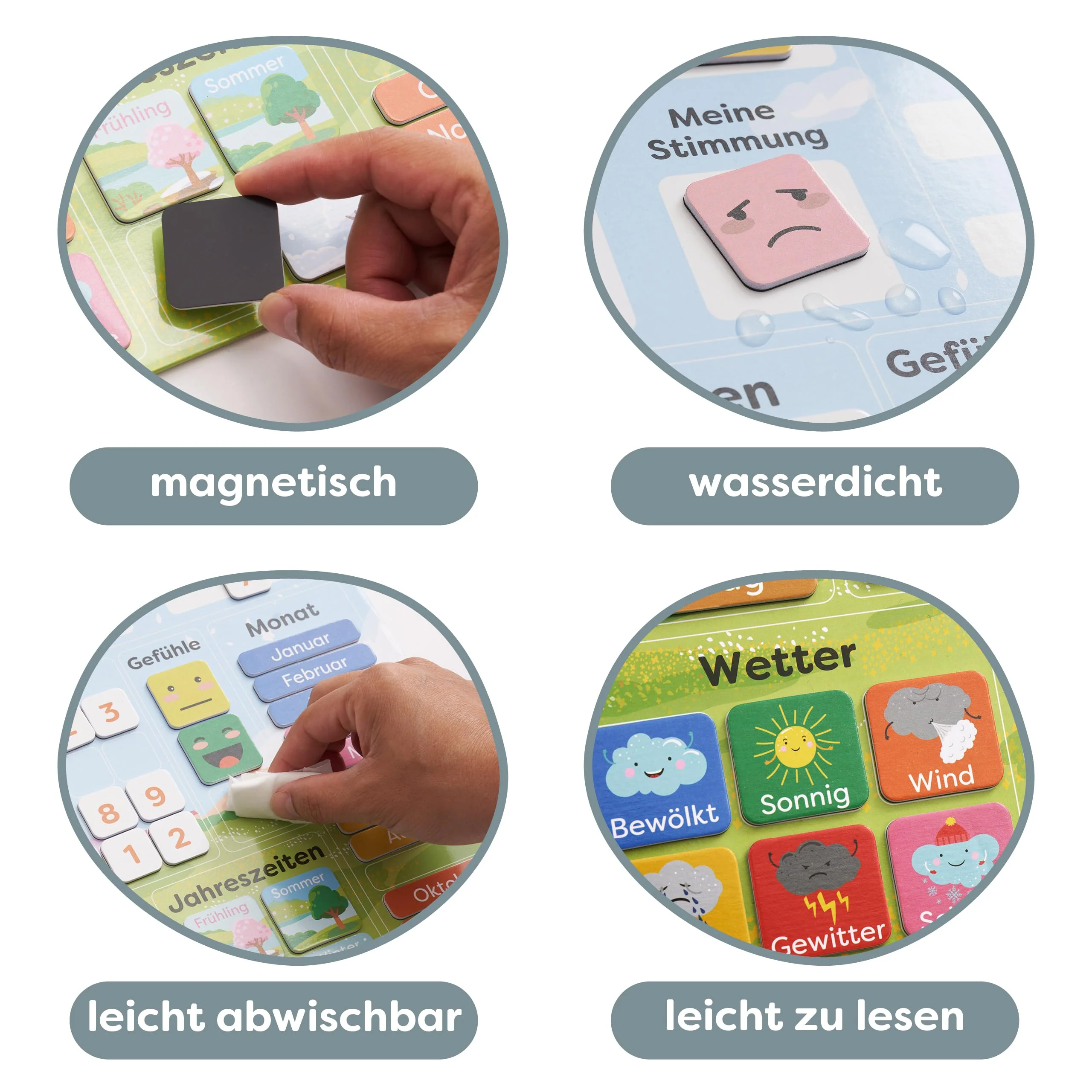 chuckle - Kalender Magnetwand für Kinder mit Jahreszeiten, Datum & Wetter - 40x32cm - Spielerisches Lernmittel für 4- bis 10-Jährige, anpassbar für jedes Jahr - Image 4