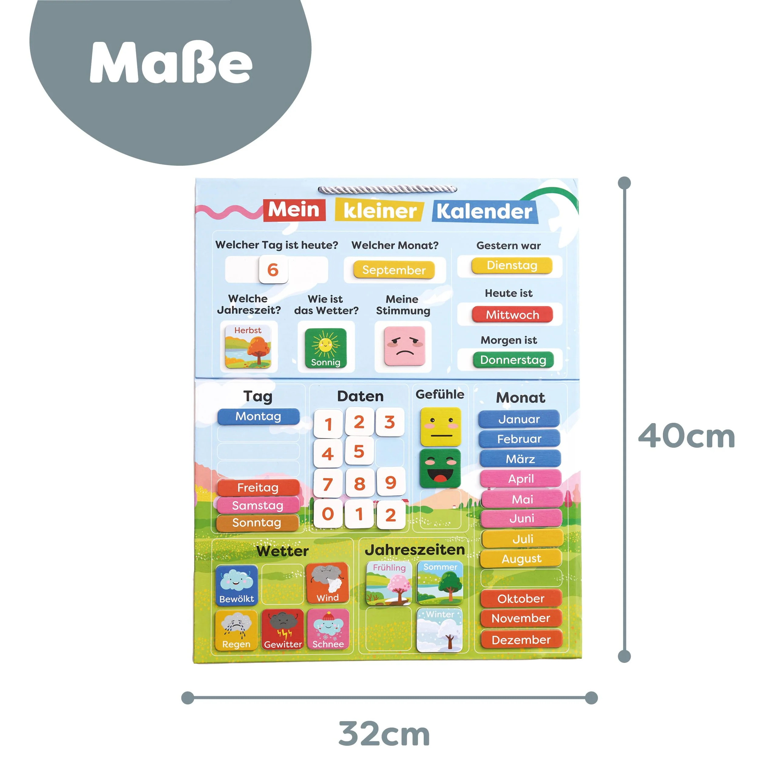 chuckle - Kalender Magnetwand für Kinder mit Jahreszeiten, Datum & Wetter - 40x32cm - Spielerisches Lernmittel für 4- bis 10-Jährige, anpassbar für jedes Jahr - Image 6