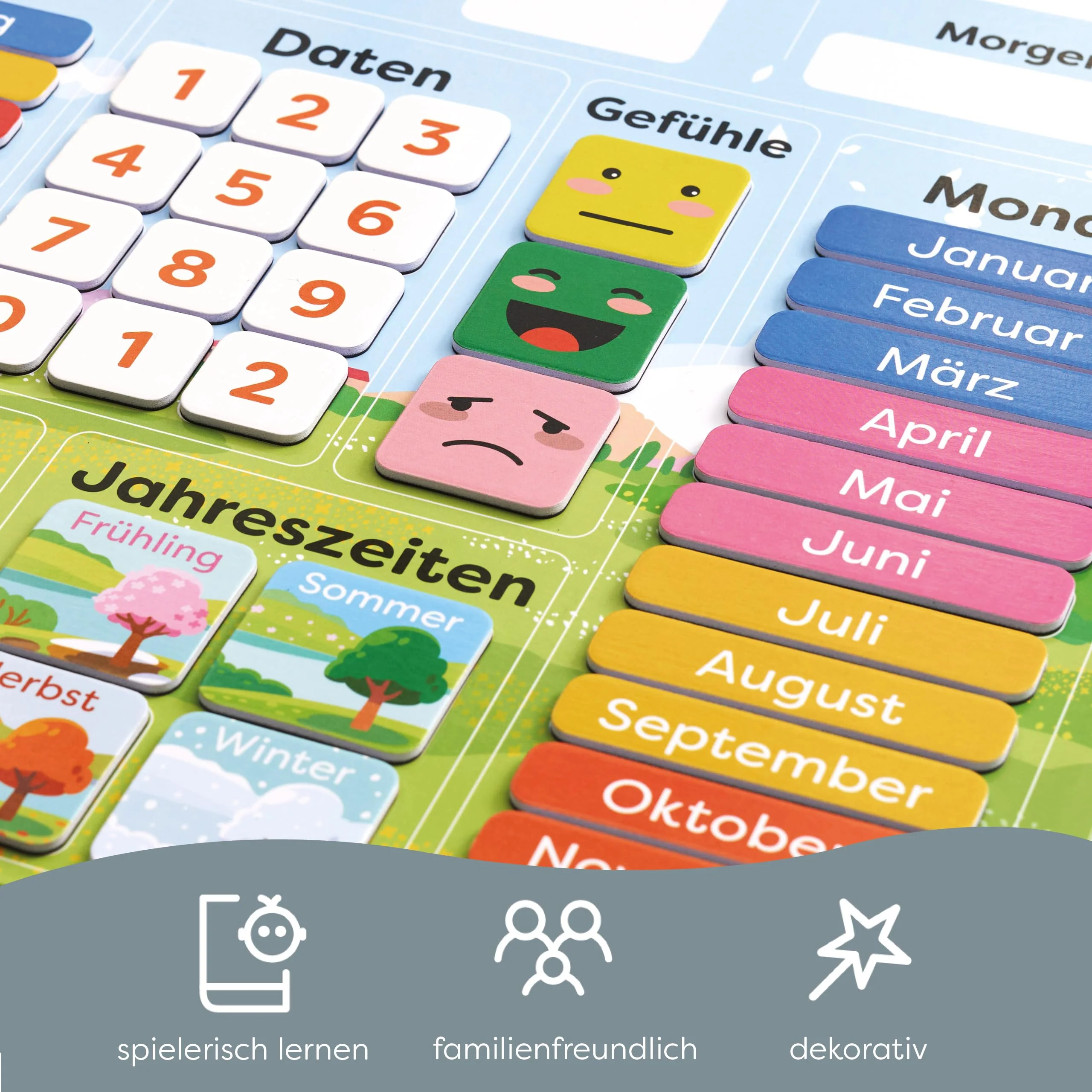 chuckle - Kalender Magnetwand für Kinder mit Jahreszeiten, Datum & Wetter - 40x32cm - Spielerisches Lernmittel für 4- bis 10-Jährige, anpassbar für jedes Jahr - Image 8