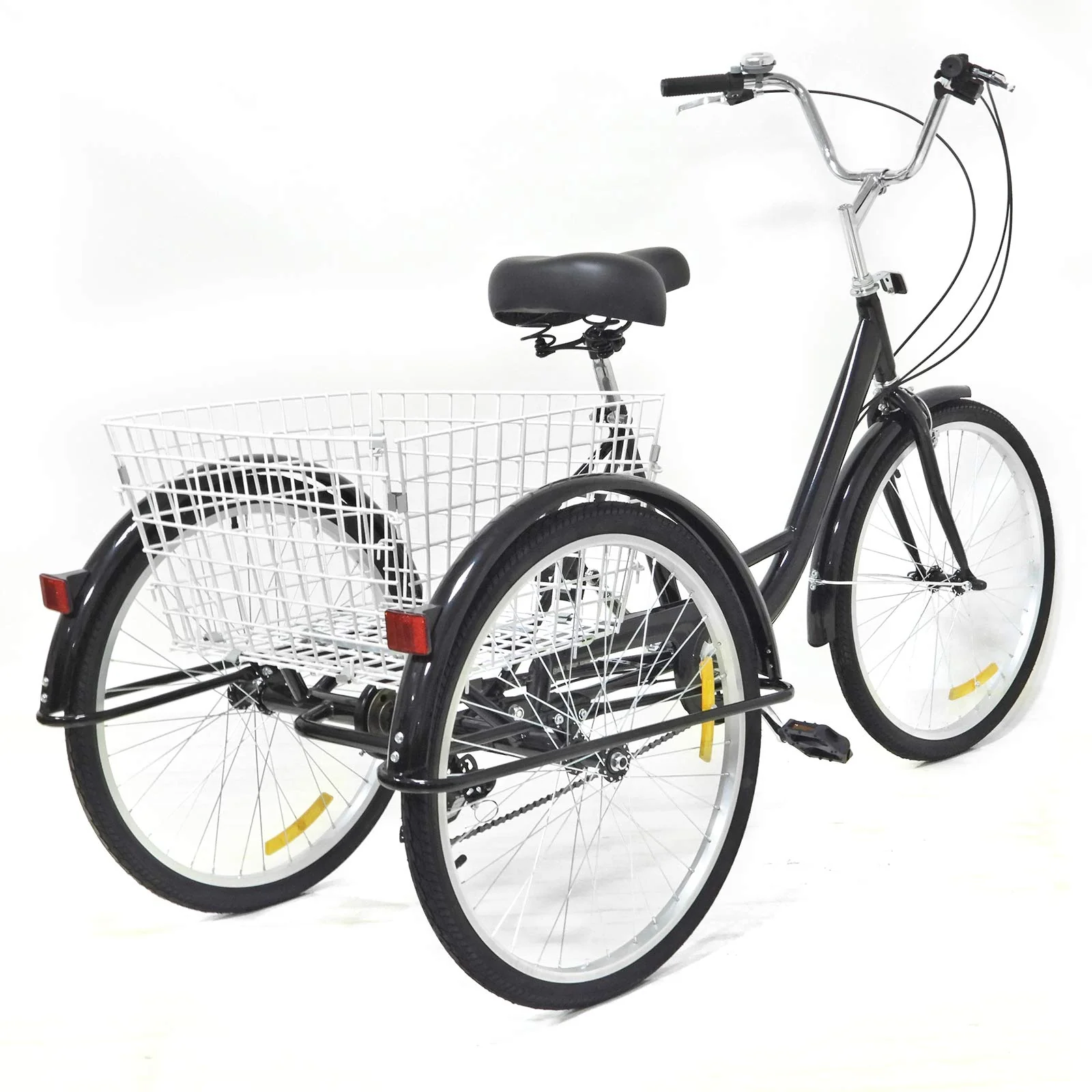 Chynalys 24'' 8 Gang Dreirad für Erwachsene, Cruiser Fahrräder Lasten-Dreirad Trike Bike mit Bsaket, Hochkohlenstoffstahl Erwachsenen-Dreirad für Outdoor, verstellbar (24 Zoll, schwarz) - Image 2
