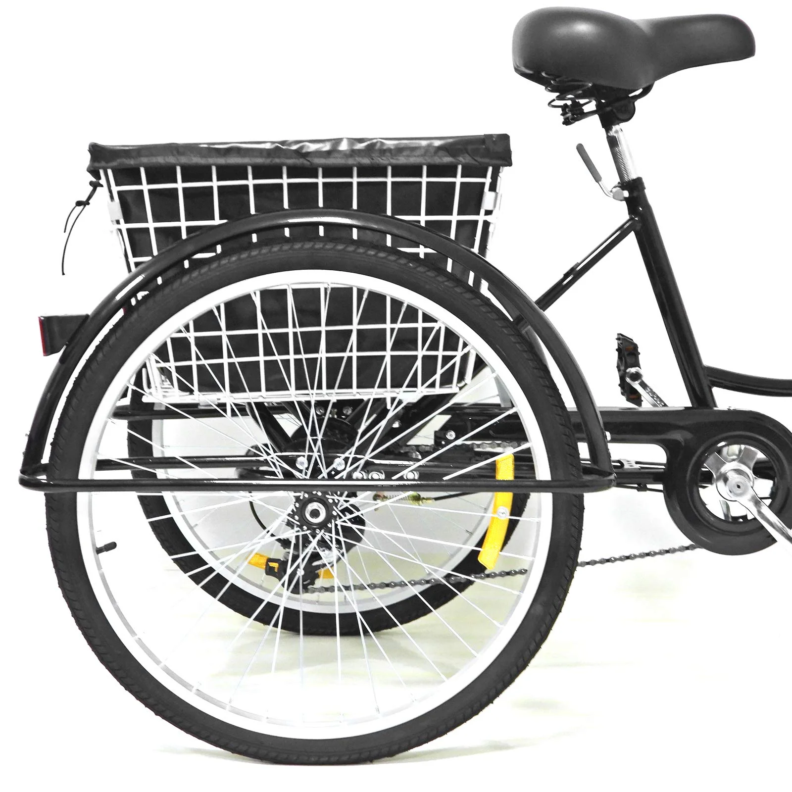 Chynalys 24'' 8 Gang Dreirad für Erwachsene, Cruiser Fahrräder Lasten-Dreirad Trike Bike mit Bsaket, Hochkohlenstoffstahl Erwachsenen-Dreirad für Outdoor, verstellbar (24 Zoll, schwarz) - Image 3