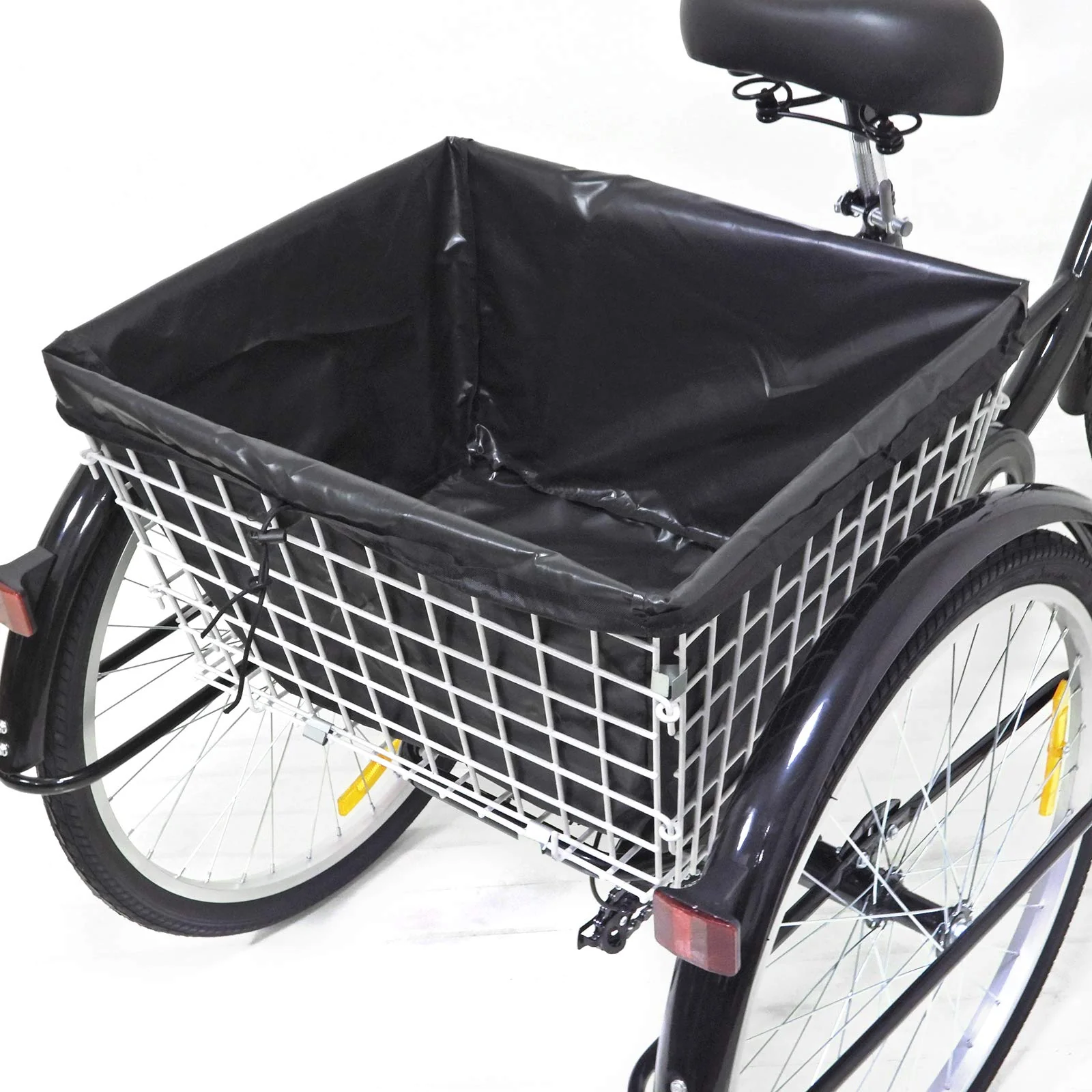 Chynalys 24'' 8 Gang Dreirad für Erwachsene, Cruiser Fahrräder Lasten-Dreirad Trike Bike mit Bsaket, Hochkohlenstoffstahl Erwachsenen-Dreirad für Outdoor, verstellbar (24 Zoll, schwarz) - Image 4