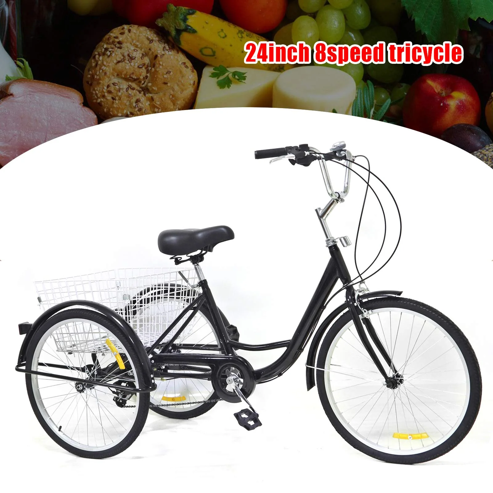 Chynalys 24'' 8 Gang Dreirad für Erwachsene, Cruiser Fahrräder Lasten-Dreirad Trike Bike mit Bsaket, Hochkohlenstoffstahl Erwachsenen-Dreirad für Outdoor, verstellbar (24 Zoll, schwarz) - Image 7