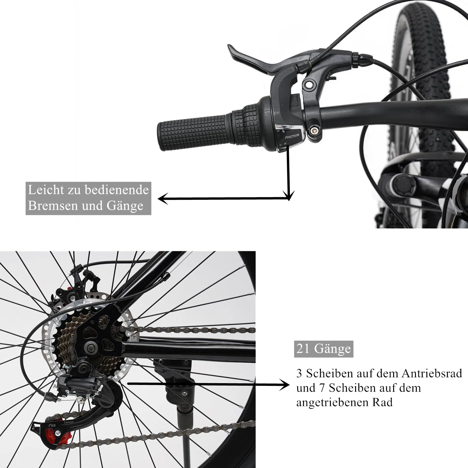 Chynalys Mountainbike 26 Zoll Premium Mountainbike 21 Gang Schaltung, Doppelscheibenbremse Fahrrad Herren Bike für alle Arten von Straßen, MTB Fahrrad für Mädchen Jungen Herren und Damen. - Image 7