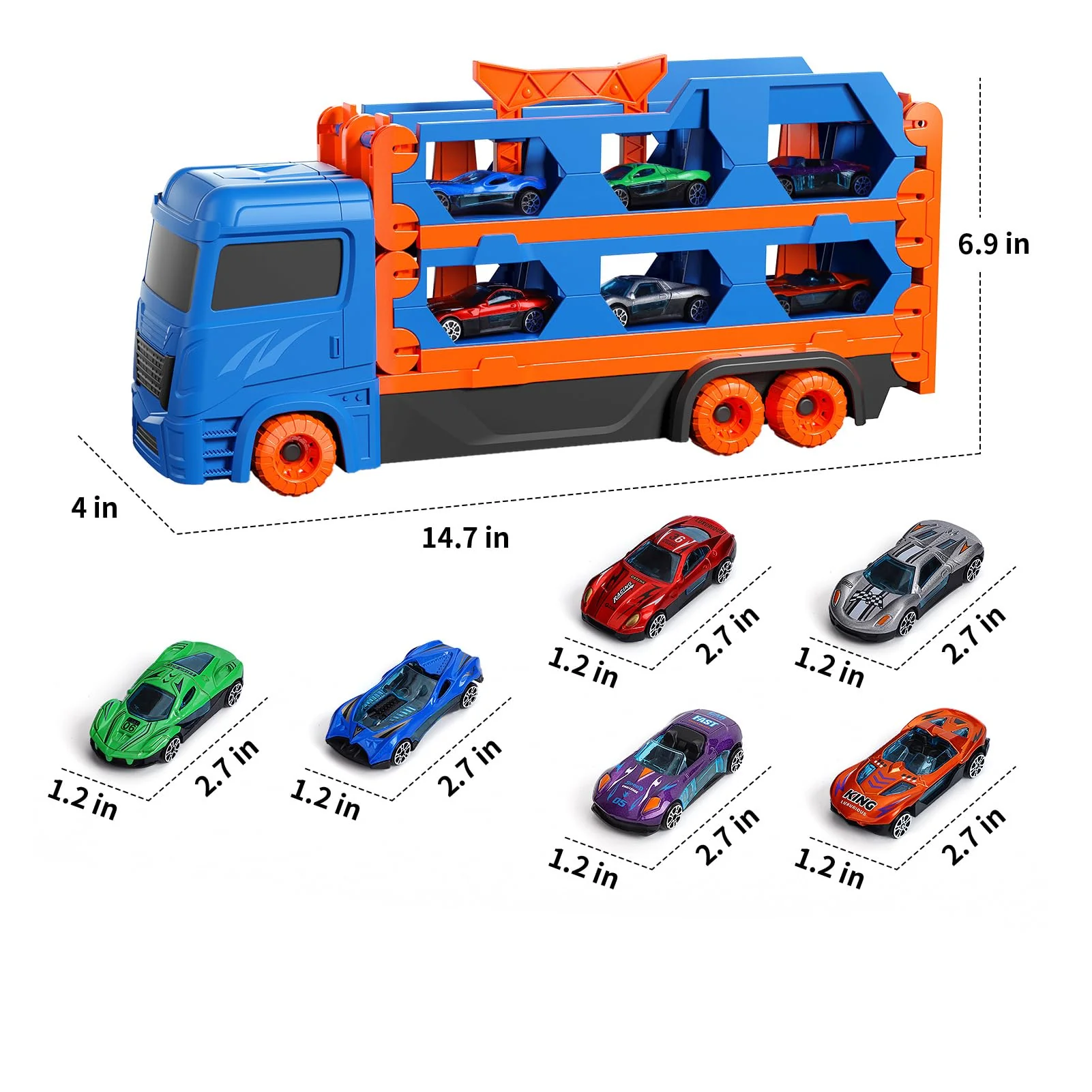 Ci Vetch Auto Spielzeug für 2-6 Jahre alte Jungen, Transport LKW Auto Spielzeug mit 61-Zoll-Rennstrecke, Blau - Image 6