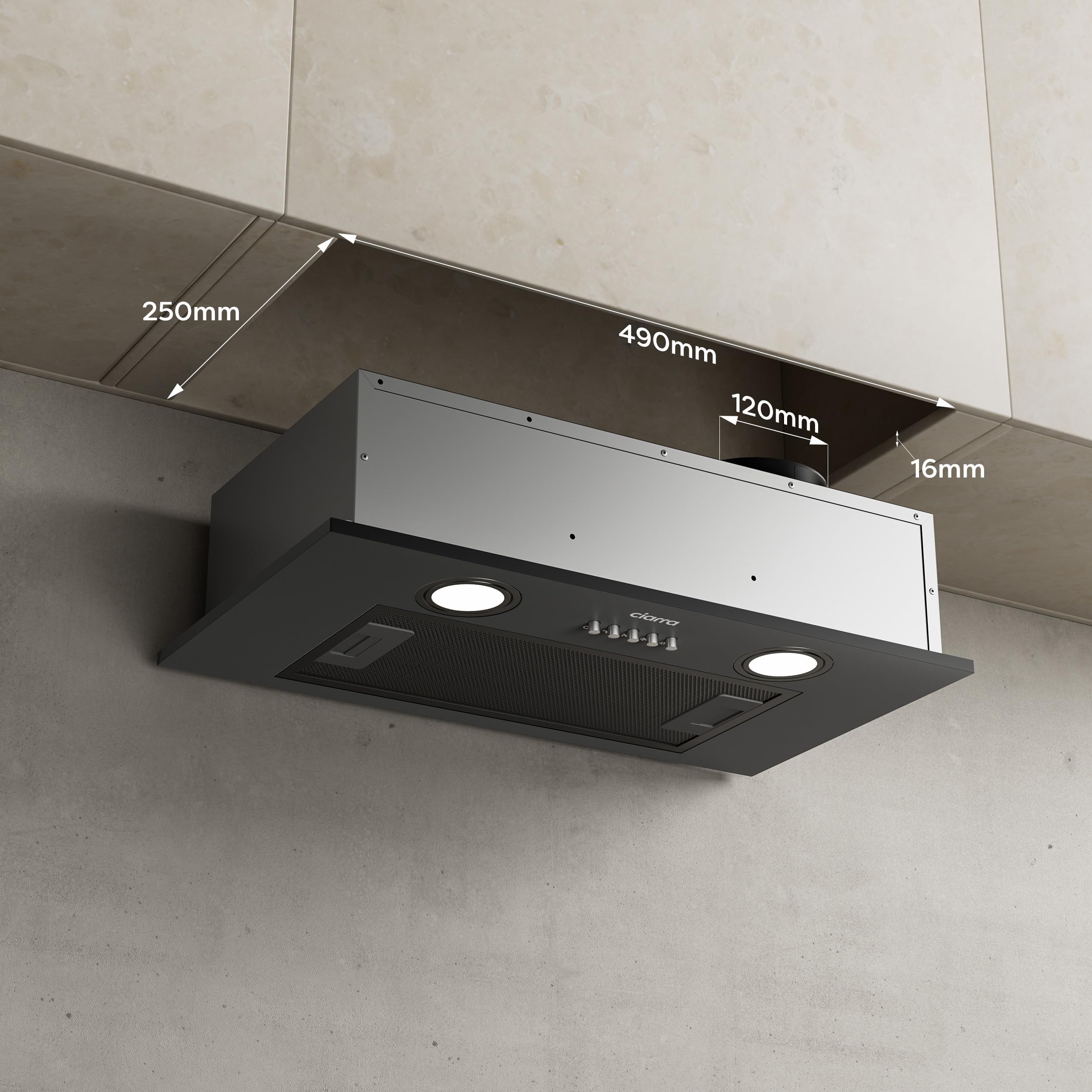 CIARRA CBCB5913A Dunstabzugshaube Lüfterbaustein 52cm breit Einbau 300m³/h Abluft Einbauhaube 3 Leistungsstufen Kompatibler CBCF005 Aktivkohlefilter Schwarz - Image 6