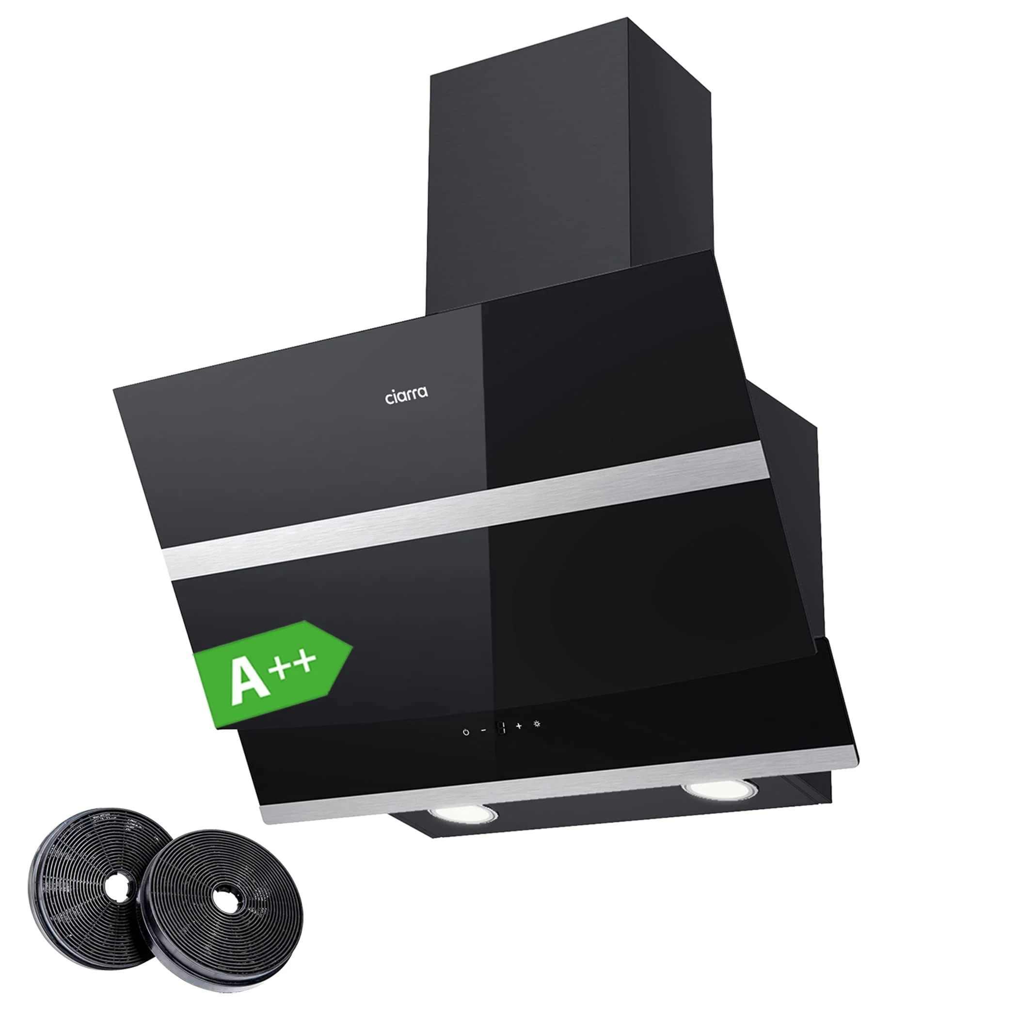 CIARRA CBCB6736N Kopffreie Schräghaube Dunstabzugshaube 60 cm 650 m³/h Touch Control Dimmbar LED-Beleuchtung Abluft Umluft mit CBCF003 Aktivkohlefilter Glas Schwarz - Image 2