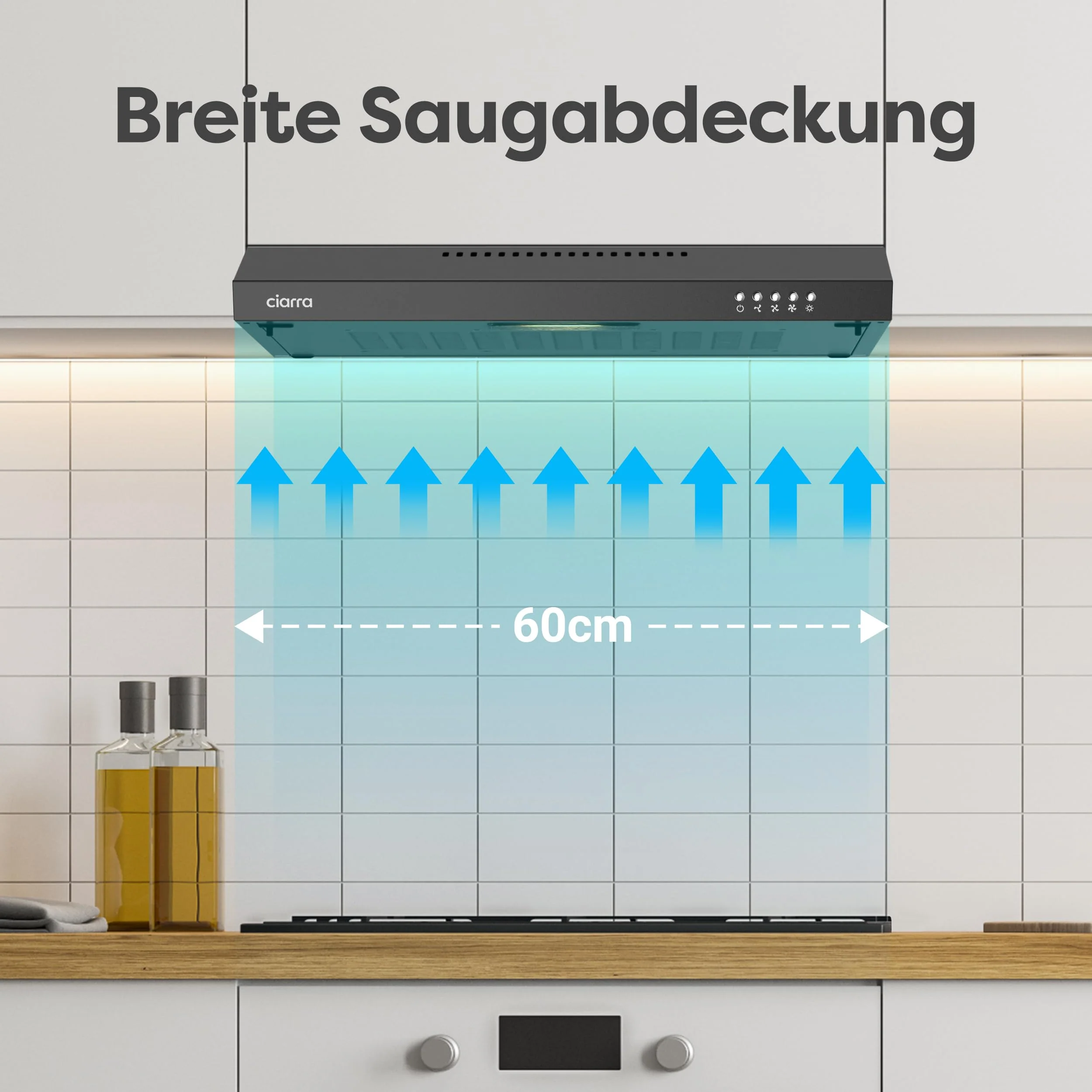 CIARRA CBCB6903 Unterbau Dunstabzugshaube 60cm Umlufthaube Einbau 3 Leistungsstufen Abluft Umluft Integrierte Unterschrank Unterbauhaube mit Kohlefiltermatte CBCF001 Kohlefilter - Image 6