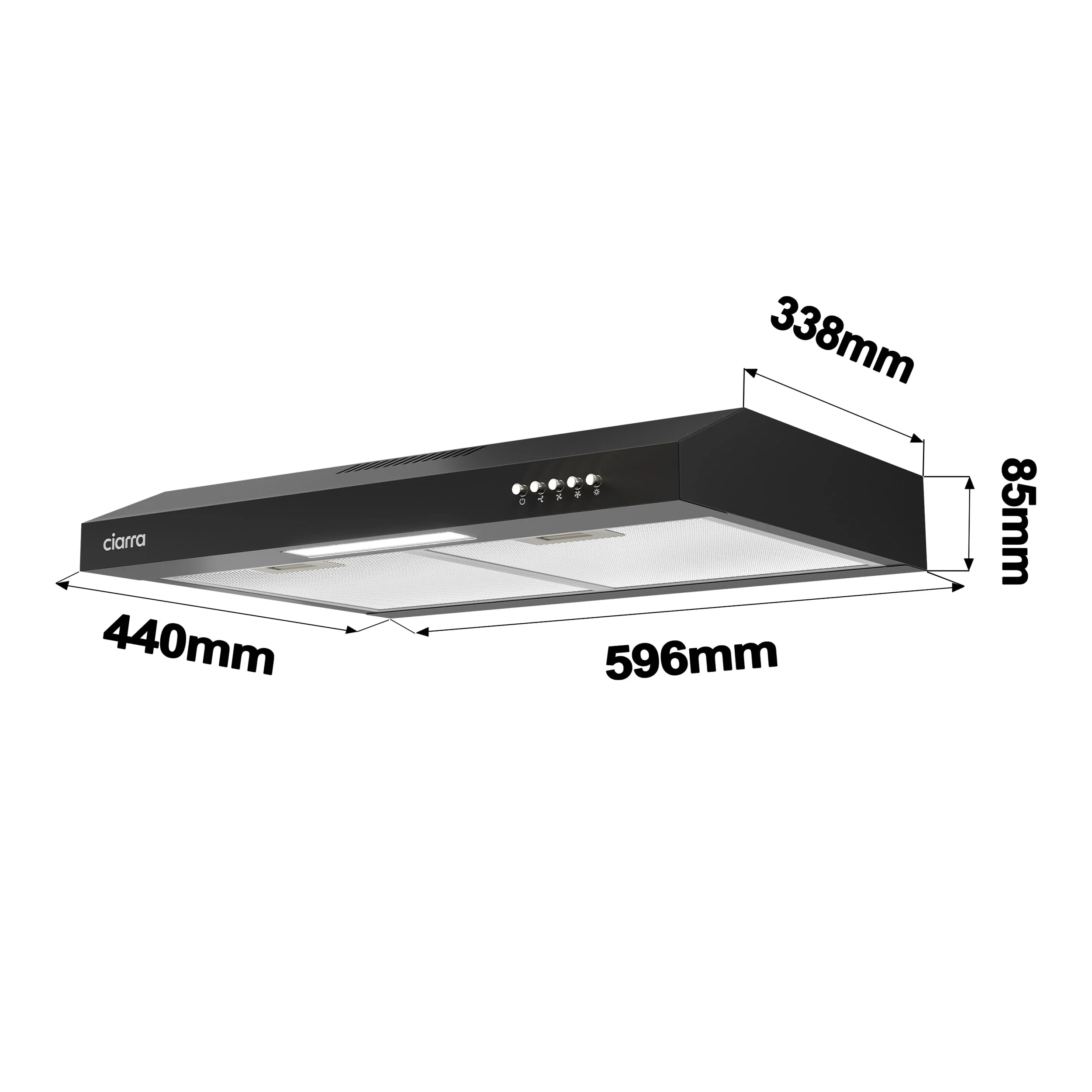 CIARRA CBCB6903D A+ Dunstabzugshaube Unterbau 60cm Umlufthaube Umluft Abluft 3 Leistungsstufen Integrierte Unterschrank Unterbauhaube mit CBCF009 Kohlefilter Schwarz - Image 5