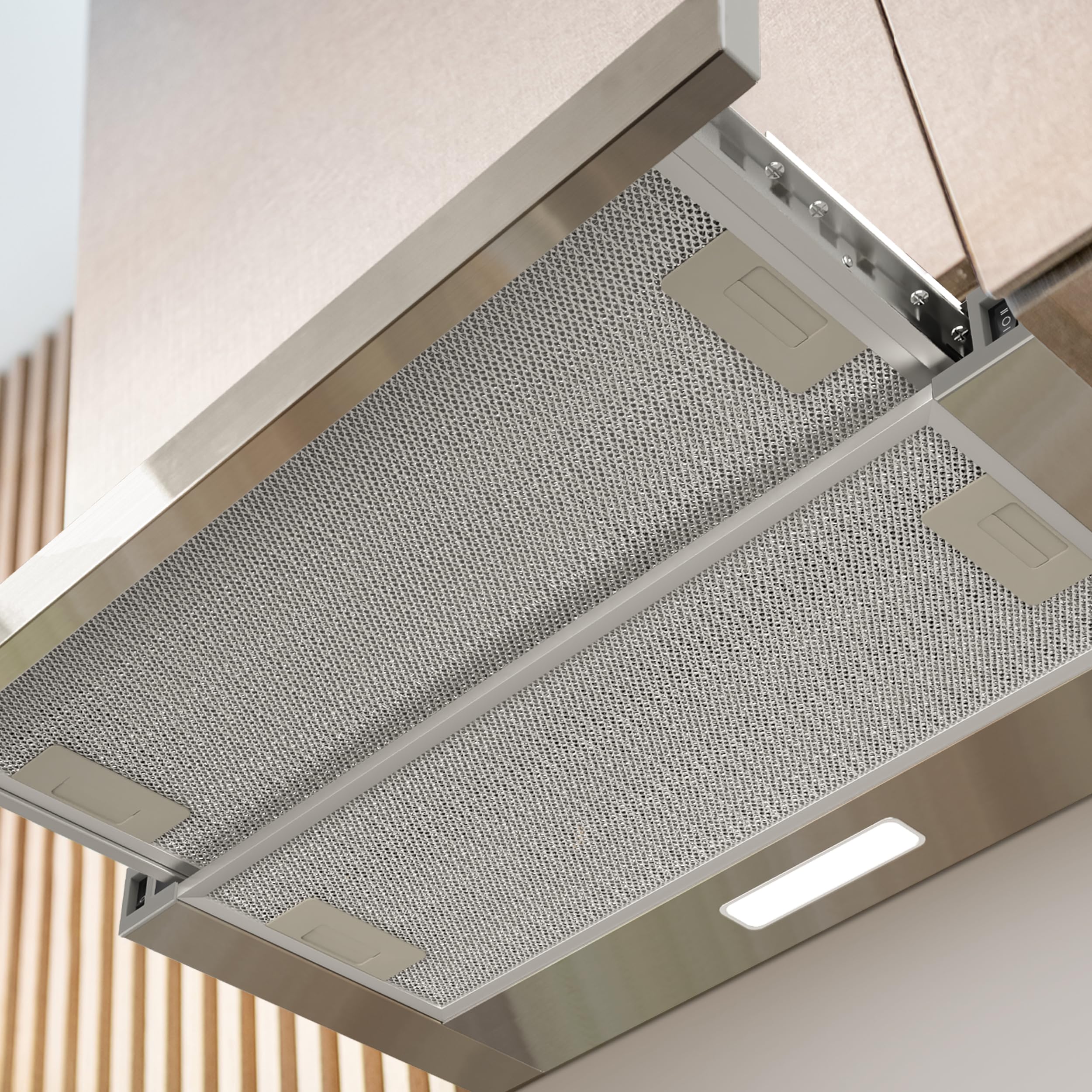 CIARRA CBCS6906D A++ Flachschirmhaube Dunstabzugshaube 60 cm Umluft 370 m³/h mit CBCF002X2 Aktivkohlefilter Integrierte Einbau Flach Abluft Abzugshaube 2 Stufen LED-Beleuchtung Silber - Image 8