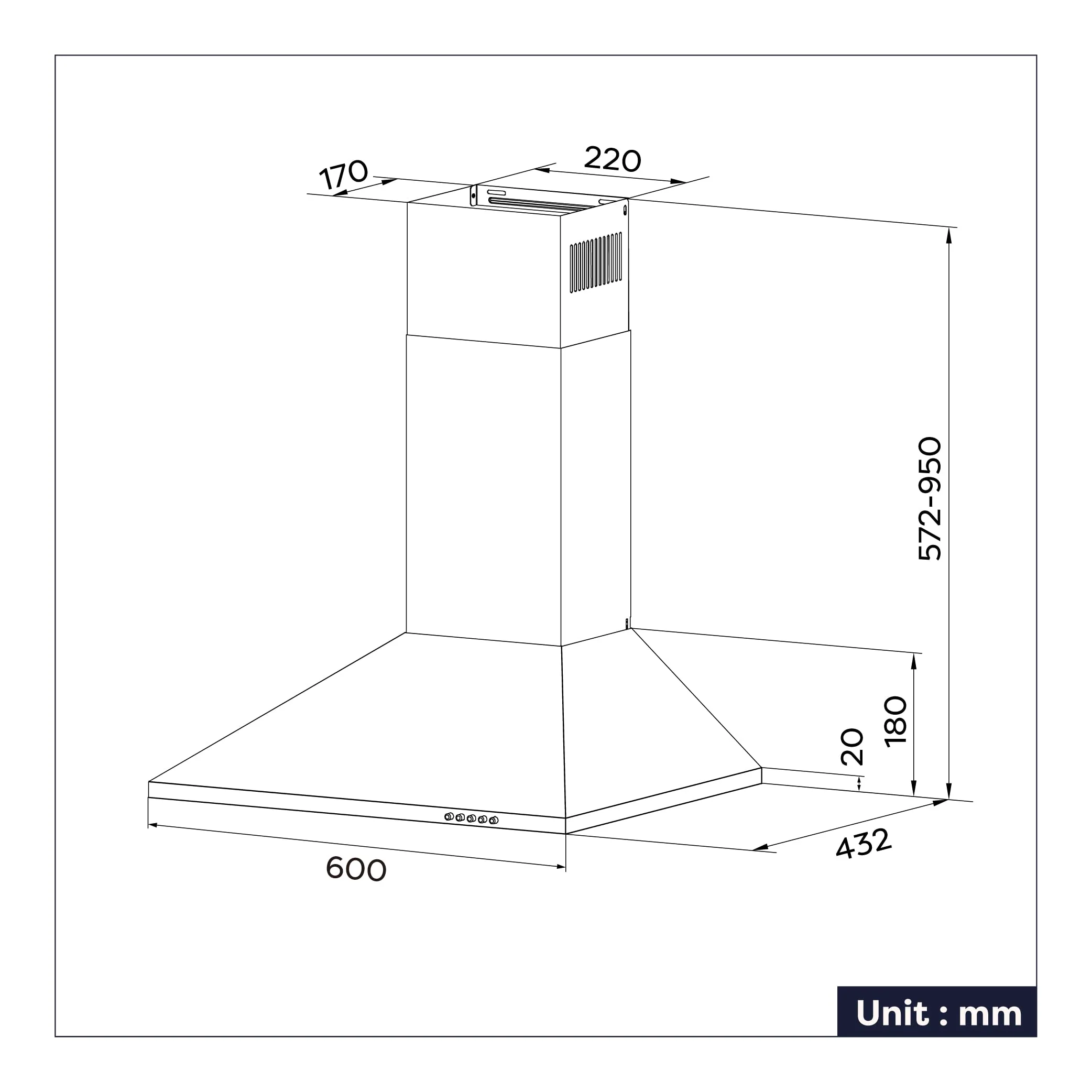 CIARRA Dunstabzugshaube 60 cm Umluft Abluft Pyramide Abzugshaube Schwarz,CAB6201A - Image 5