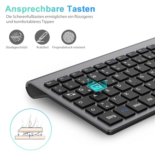 cimetech Tastatur Maus Set Kabellos, 2.4G Ultraslim Tragbare Funktastatur mit Maus Tastatur QWERTZ Layout (Deutsch) für Laptop, PC, Desktop, Notebook, Windows - Image 11