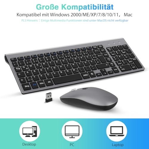 cimetech Tastatur Maus Set Kabellos, 2.4G Ultraslim Tragbare Funktastatur mit Maus Tastatur QWERTZ Layout (Deutsch) für Laptop, PC, Desktop, Notebook, Windows - Image 12