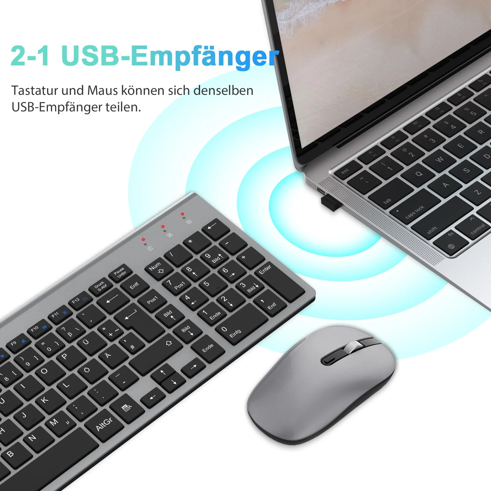 cimetech Tastatur Maus Set Kabellos, 2.4G Ultraslim Tragbare Funktastatur mit Maus Tastatur QWERTZ Layout (Deutsch) für Laptop, PC, Desktop, Notebook, Windows - Image 8