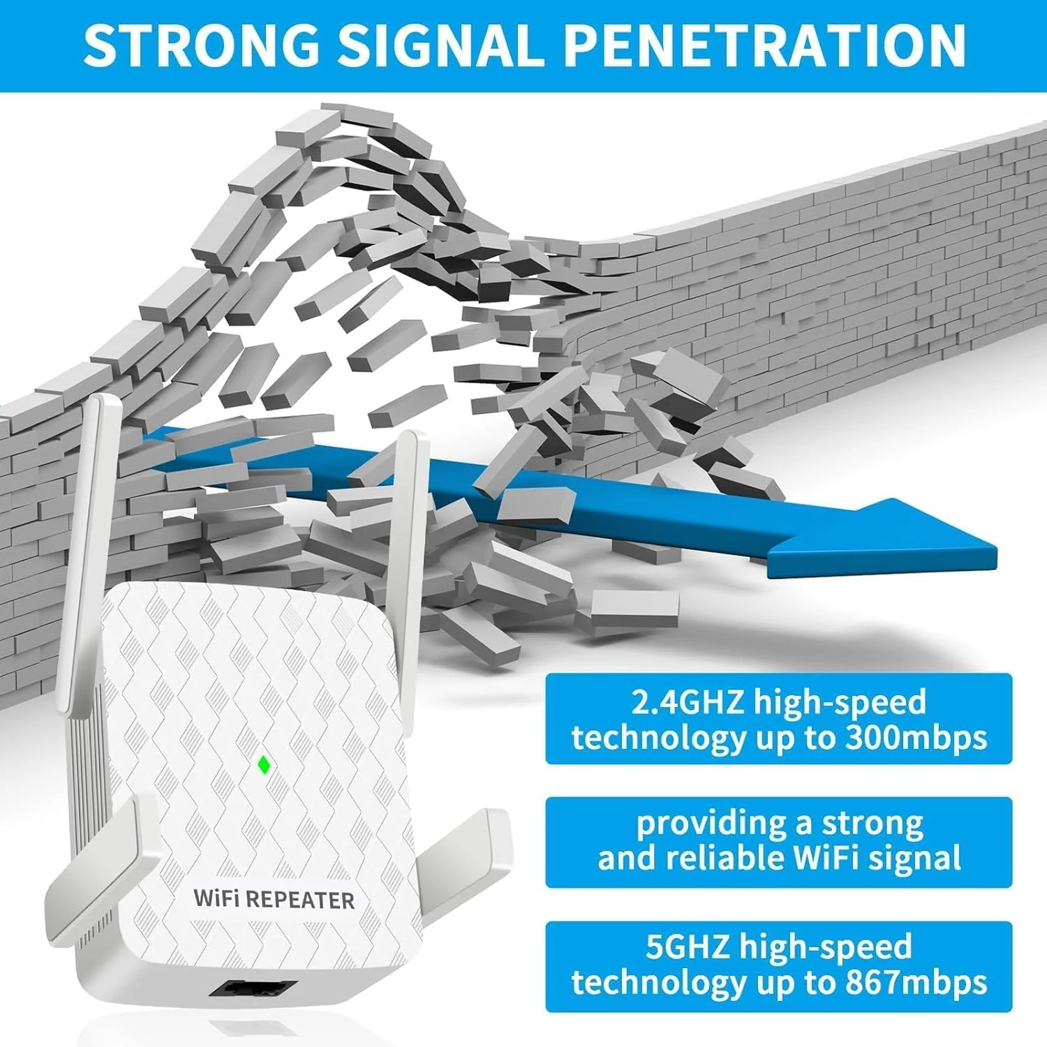 CINAMON WLAN Verstärker, WLAN Repeater 300 Mbit/s 2.4 GHz,WiFi Verstärker mit Ethernet-Anschluss, Abdeckung bis zu 200 m², Unterstützung WPS,1-Tap-Einrichtung, funktioniert mit Allen WLAN-Routern - Image 3