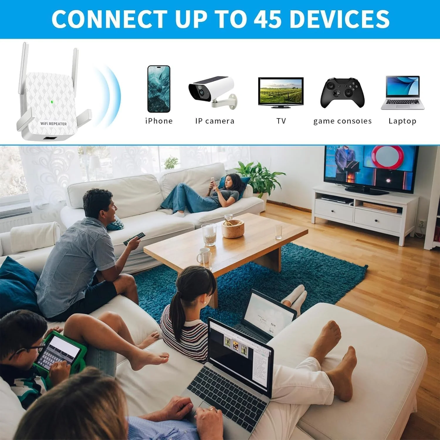 CINAMON WLAN Verstärker, WLAN Repeater 300 Mbit/s 2.4 GHz,WiFi Verstärker mit Ethernet-Anschluss, Abdeckung bis zu 200 m², Unterstützung WPS,1-Tap-Einrichtung, funktioniert mit Allen WLAN-Routern - Image 4