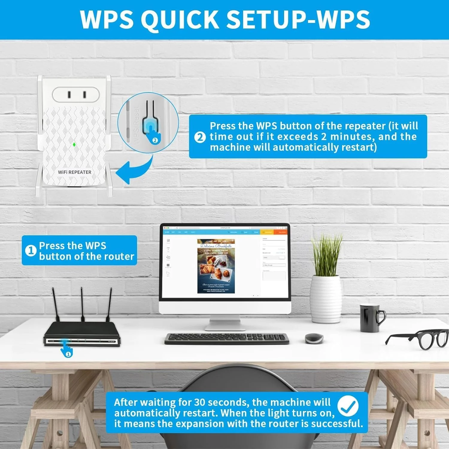 CINAMON WLAN Verstärker, WLAN Repeater 300 Mbit/s 2.4 GHz,WiFi Verstärker mit Ethernet-Anschluss, Abdeckung bis zu 200 m², Unterstützung WPS,1-Tap-Einrichtung, funktioniert mit Allen WLAN-Routern - Image 7