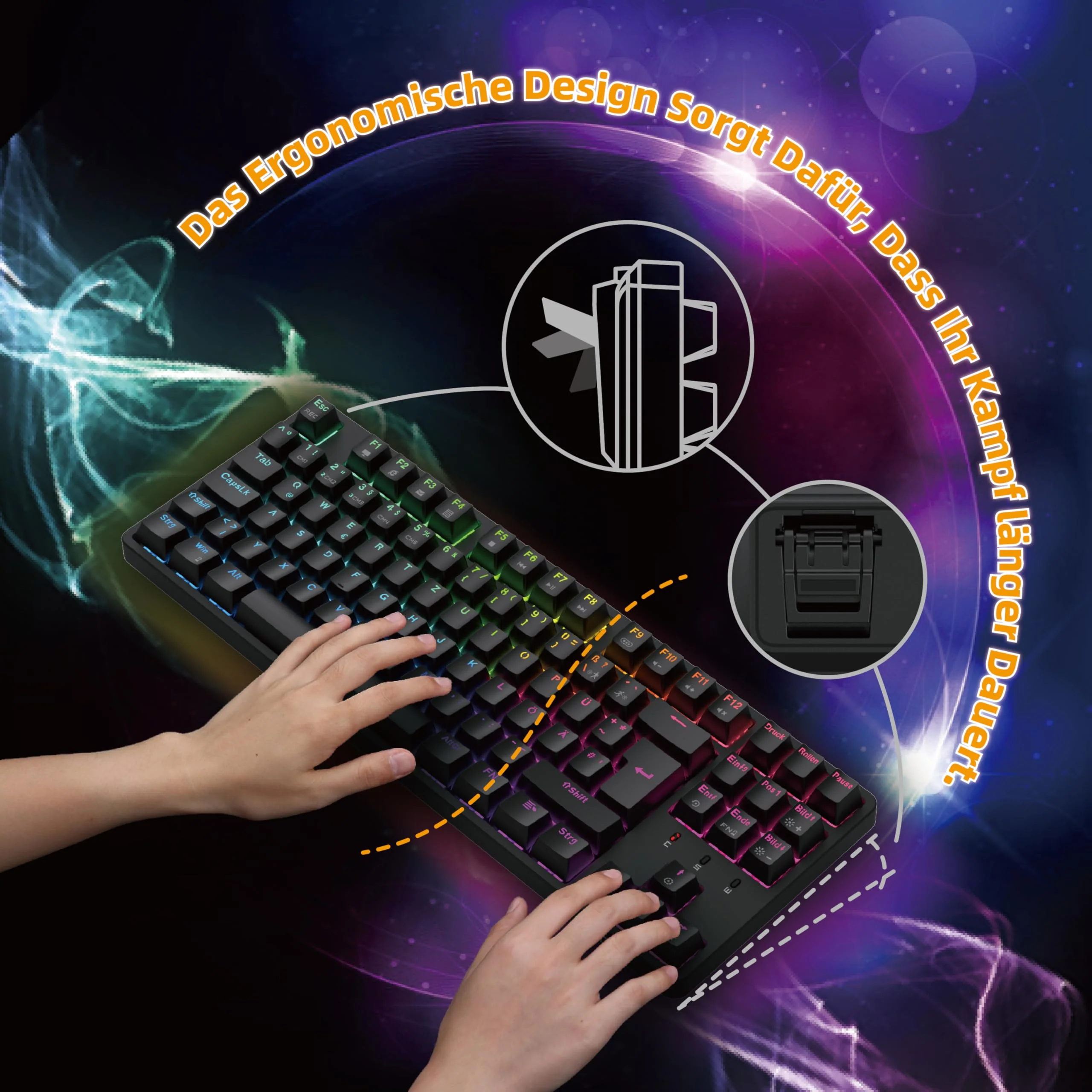 CIY X77 Mechanische Gaming Tastatur丨88 Tastaten QWERTZ Layout丨Programmierbare RGB丨Drei höhenverstellbar丨Typ-C-Kabel丨Hot-Swap-fähige Tastatur für Win/Mac (Schwarz + Roter Schalter) - Image 6