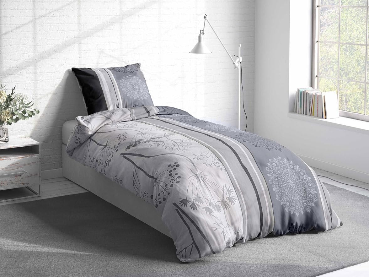Class Home Collection Bettwäsche 135x200 cm - 4-teiliges Renforce Bettwäsche-Set aus Baumwolle mit Reißverschluss, Viola Design in Grau, für Einzel- und Doppelbetten - Image 5