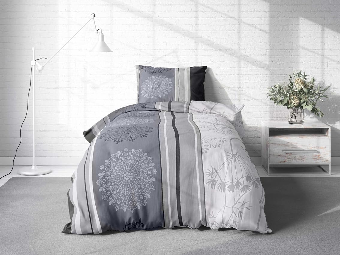 Class Home Collection Bettwäsche 135x200 cm - 4-teiliges Renforce Bettwäsche-Set aus Baumwolle mit Reißverschluss, Viola Design in Grau, für Einzel- und Doppelbetten - Image 8