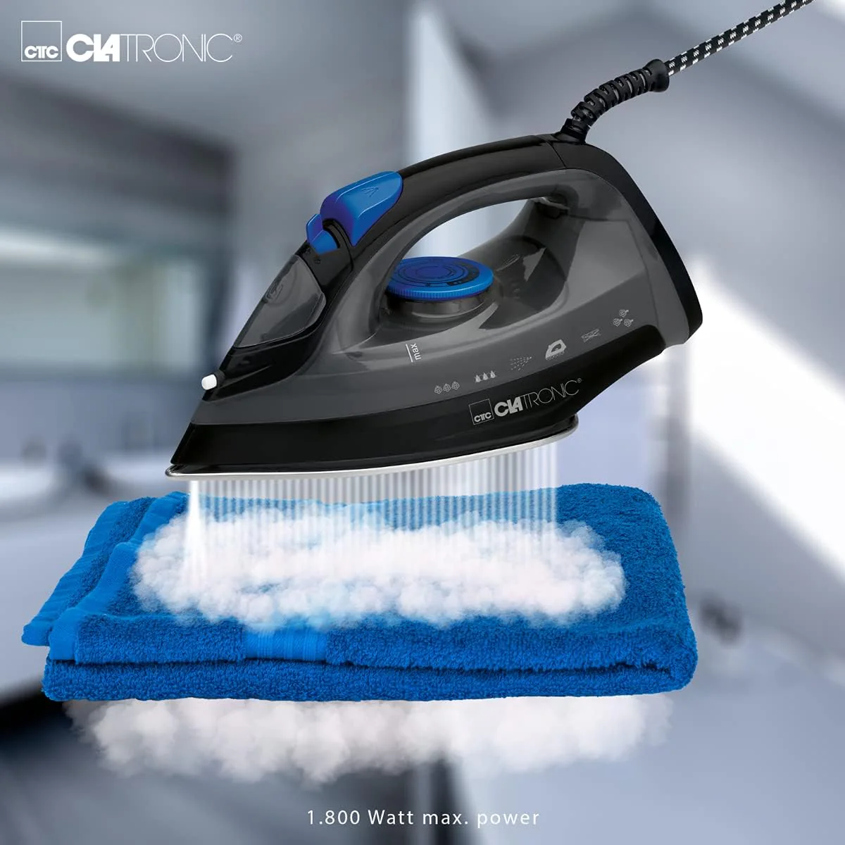 Clatronic® Dampfbügeleisen | 7 Funktionen | 150 ml Wassertank | 1800 Watt | Bügeleisen | Selbstreinigungsfunktion | 23 Dampfdüsen | Edelstahlspezialsohle | 3-stufige Dampfregelung | DB 3703 schwarz - Image 5