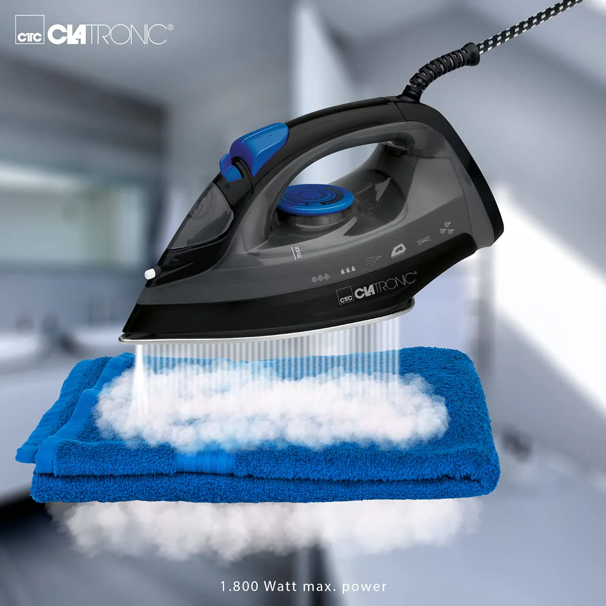 Clatronic® Dampfbügeleisen | 7 Funktionen | 150 ml Wassertank | 1800 Watt | Bügeleisen | Selbstreinigungsfunktion | 23 Dampfdüsen | Edelstahlspezialsohle | 3-stufige Dampfregelung | DB 3703 schwarz - Image 8
