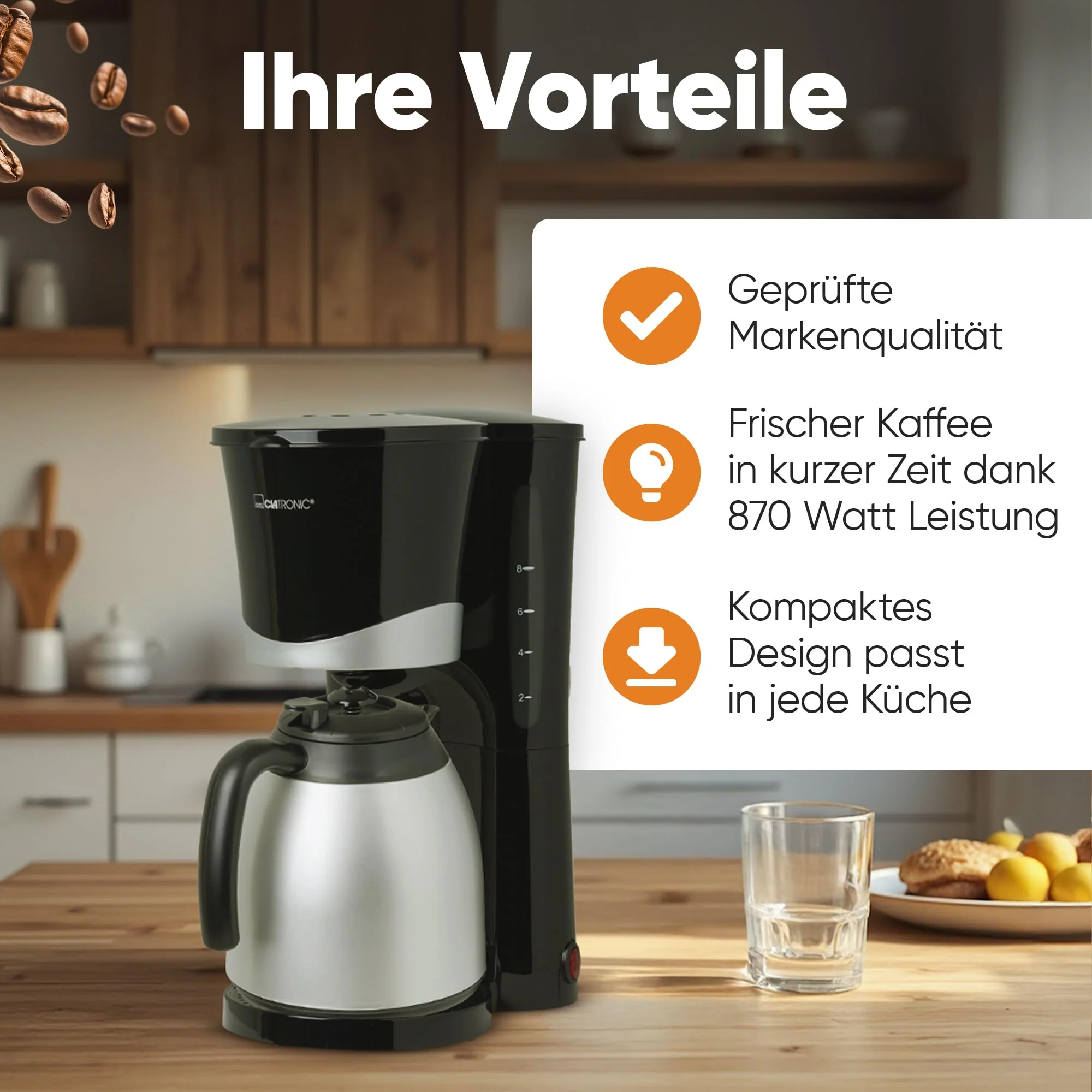 Clatronic® Kaffeemaschine mit Thermoskanne | für 8-10 Tassen Kaffee | kein Temperaturverlust | Filterkaffeemaschine | 1 Liter | Coffee machine | Filterkaffeemaschine mit Thermoskanne | KA 3327 schwarz - Image 3