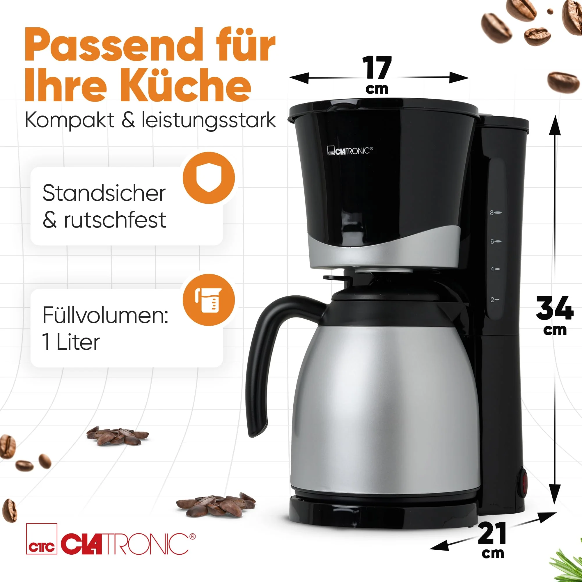 Clatronic® Kaffeemaschine mit Thermoskanne | für 8-10 Tassen Kaffee | kein Temperaturverlust | Filterkaffeemaschine | 1 Liter | Coffee machine | Filterkaffeemaschine mit Thermoskanne | KA 3327 schwarz - Image 5