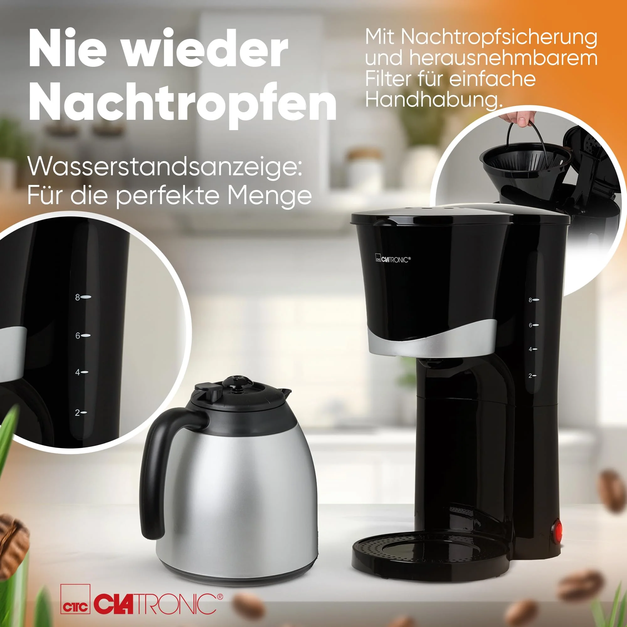 Clatronic® Kaffeemaschine mit Thermoskanne | für 8-10 Tassen Kaffee | kein Temperaturverlust | Filterkaffeemaschine | 1 Liter | Coffee machine | Filterkaffeemaschine mit Thermoskanne | KA 3327 schwarz - Image 6