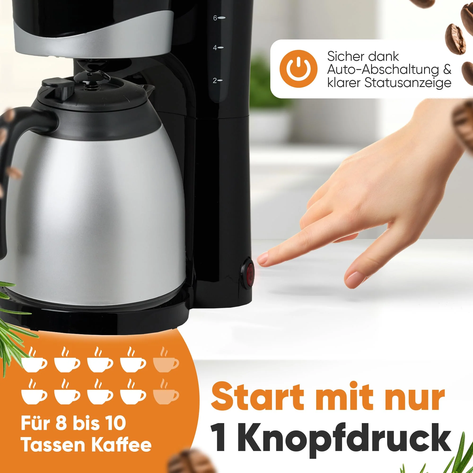 Clatronic® Kaffeemaschine mit Thermoskanne | für 8-10 Tassen Kaffee | kein Temperaturverlust | Filterkaffeemaschine | 1 Liter | Coffee machine | Filterkaffeemaschine mit Thermoskanne | KA 3327 schwarz - Image 7