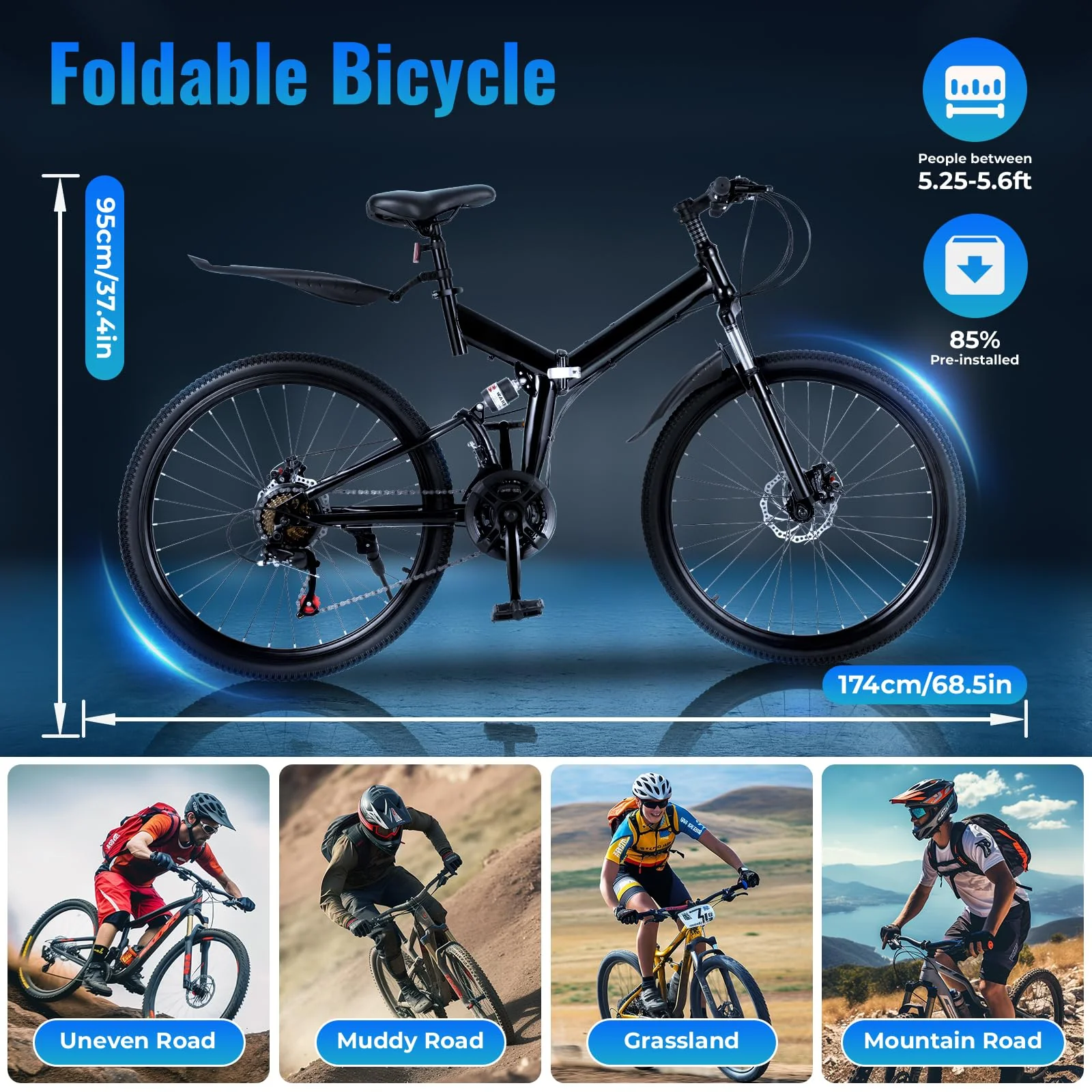 CLEADONG 26 Zoll Mountainbike, 21-Gang Klappfahrrad Mountainbike Erwachsenen Fahrrad Klappbar Rennrad, Fully MTB für Mädchen Jungen Herren und Damen - Image 7