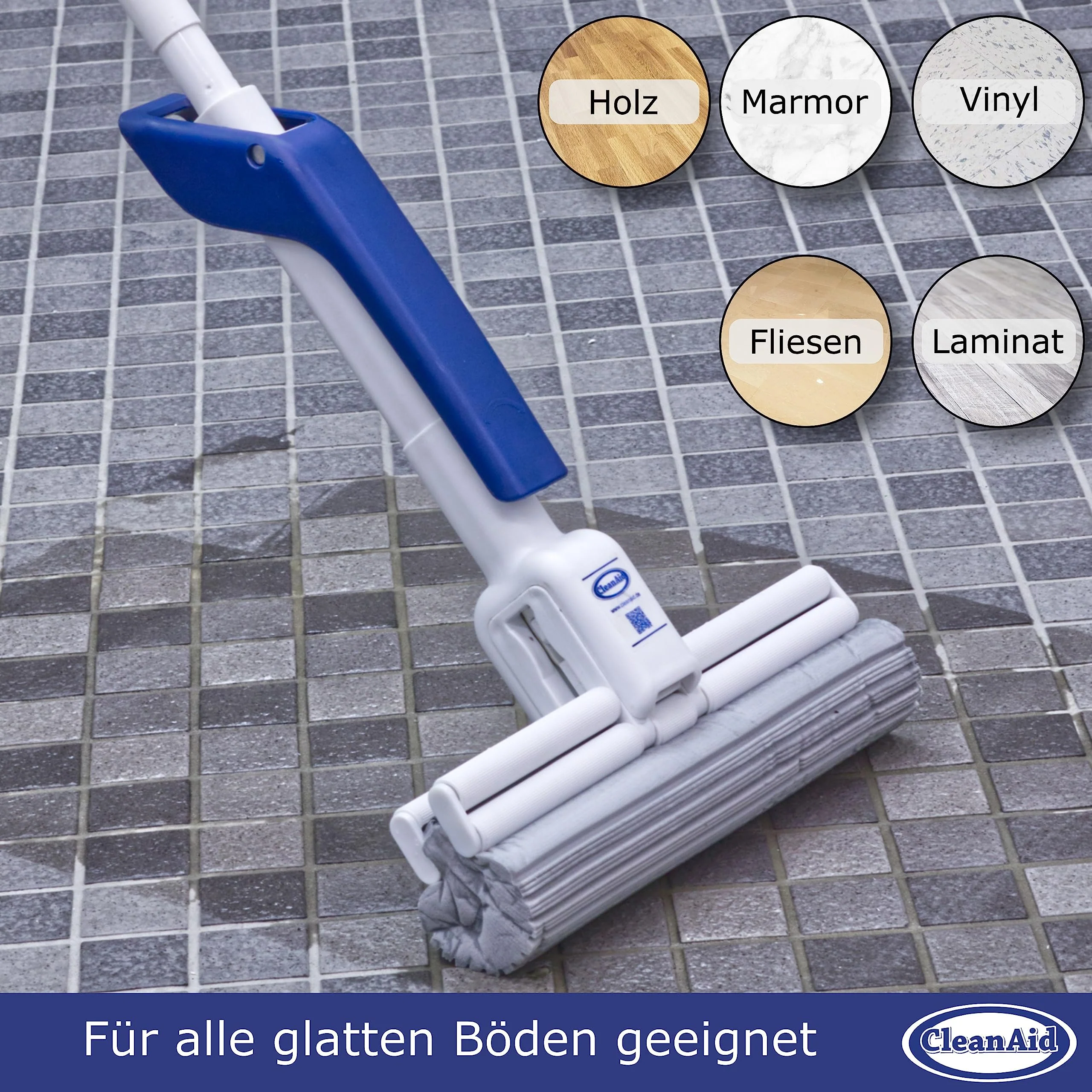 CleanAid OneTouch Magic Wischmopp Bodenwischer - saugstarker PVA Schwamm - Schwammwischmopp mit Auswringfunktion - Tierhaarentferner, optimal für alle glatten Oberflächen, Fliesen, Laminat, Holzboden - Image 5