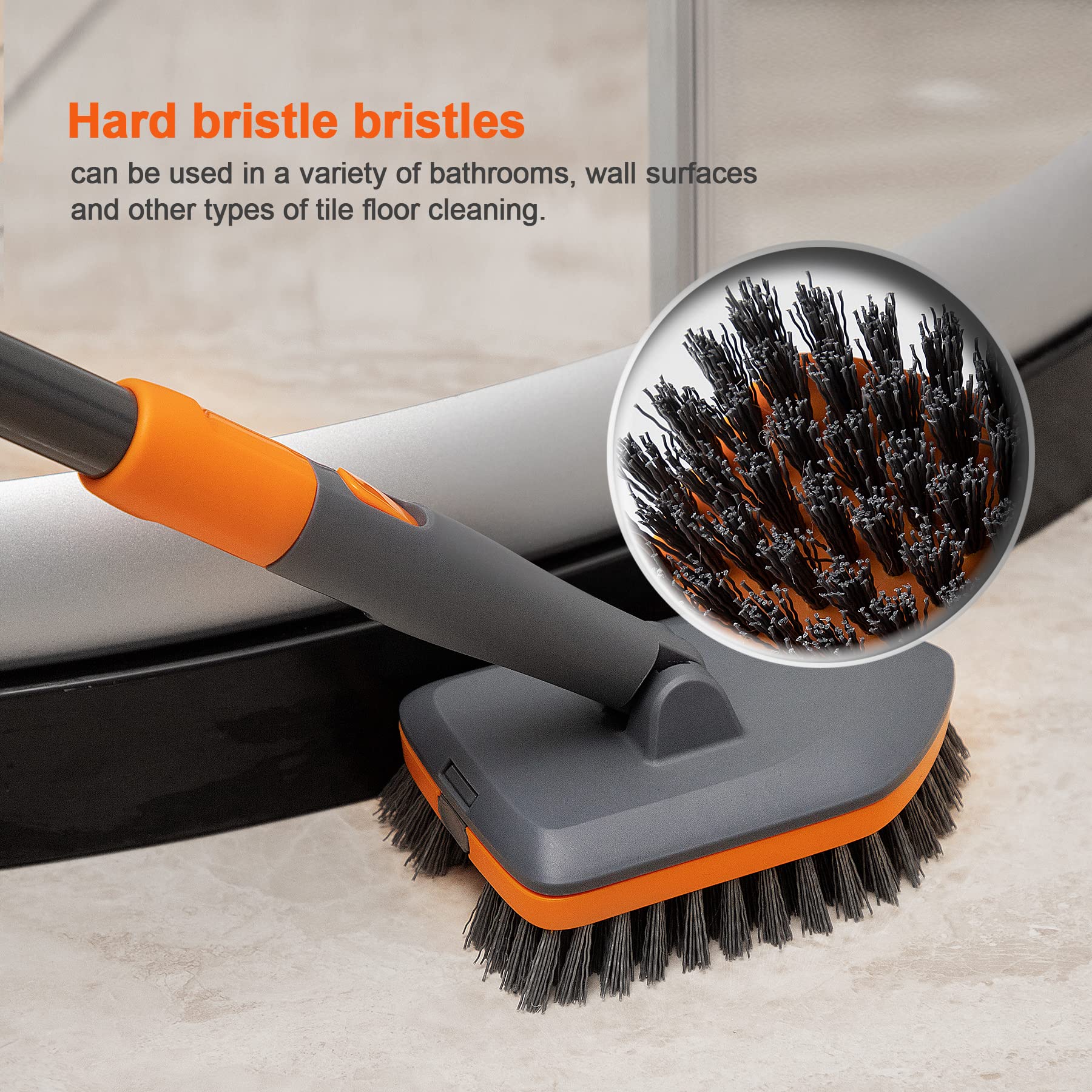 CLEANHOME Schrubber mit Stiel 4-in-1,Reinigungsbürste Bad,Enthält Schrubberbürste 2 Stück Schwammtuch und Mikrofasertücher,142 cm Teleskop-Fliesenbürste,zum Reinigen von Badewanne,Boden,Fläche,Spalt. - Image 2