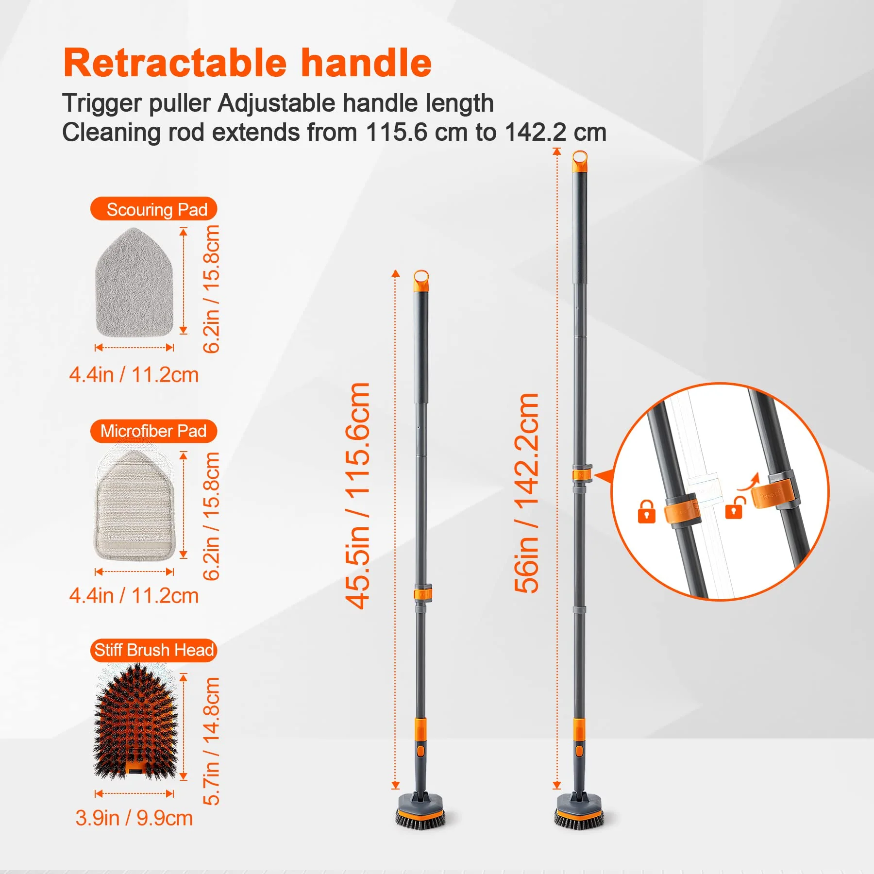 CLEANHOME Schrubber mit Stiel 4-in-1,Reinigungsbürste Bad,Enthält Schrubberbürste 2 Stück Schwammtuch und Mikrofasertücher,142 cm Teleskop-Fliesenbürste,zum Reinigen von Badewanne,Boden,Fläche,Spalt. - Image 5