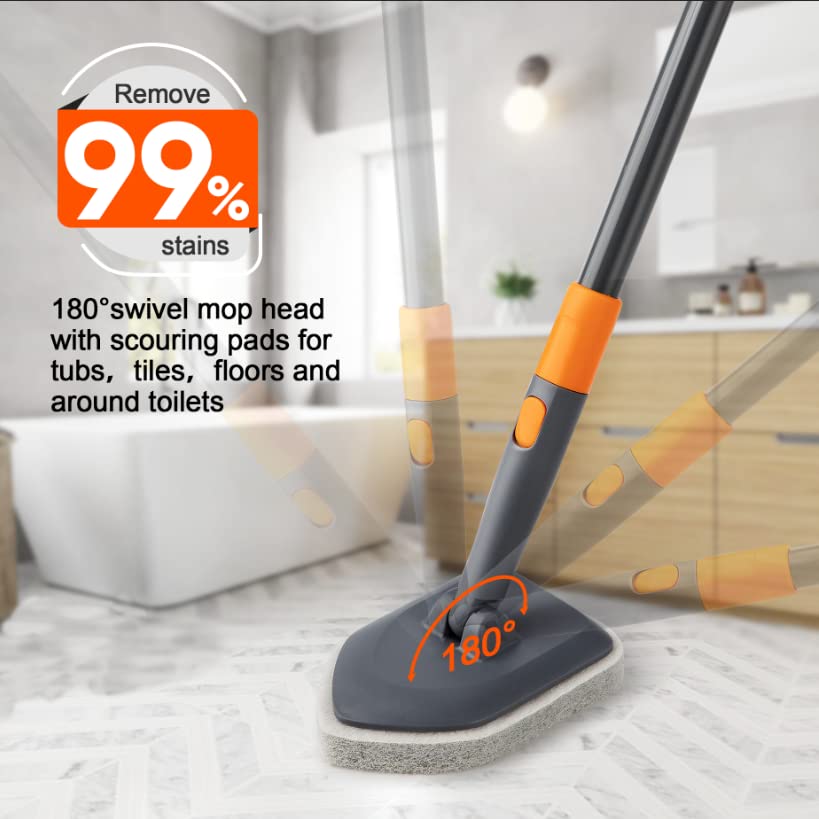 CLEANHOME Schrubber mit Stiel 4-in-1,Reinigungsbürste Bad,Enthält Schrubberbürste 2 Stück Schwammtuch und Mikrofasertücher,142 cm Teleskop-Fliesenbürste,zum Reinigen von Badewanne,Boden,Fläche,Spalt. - Image 6