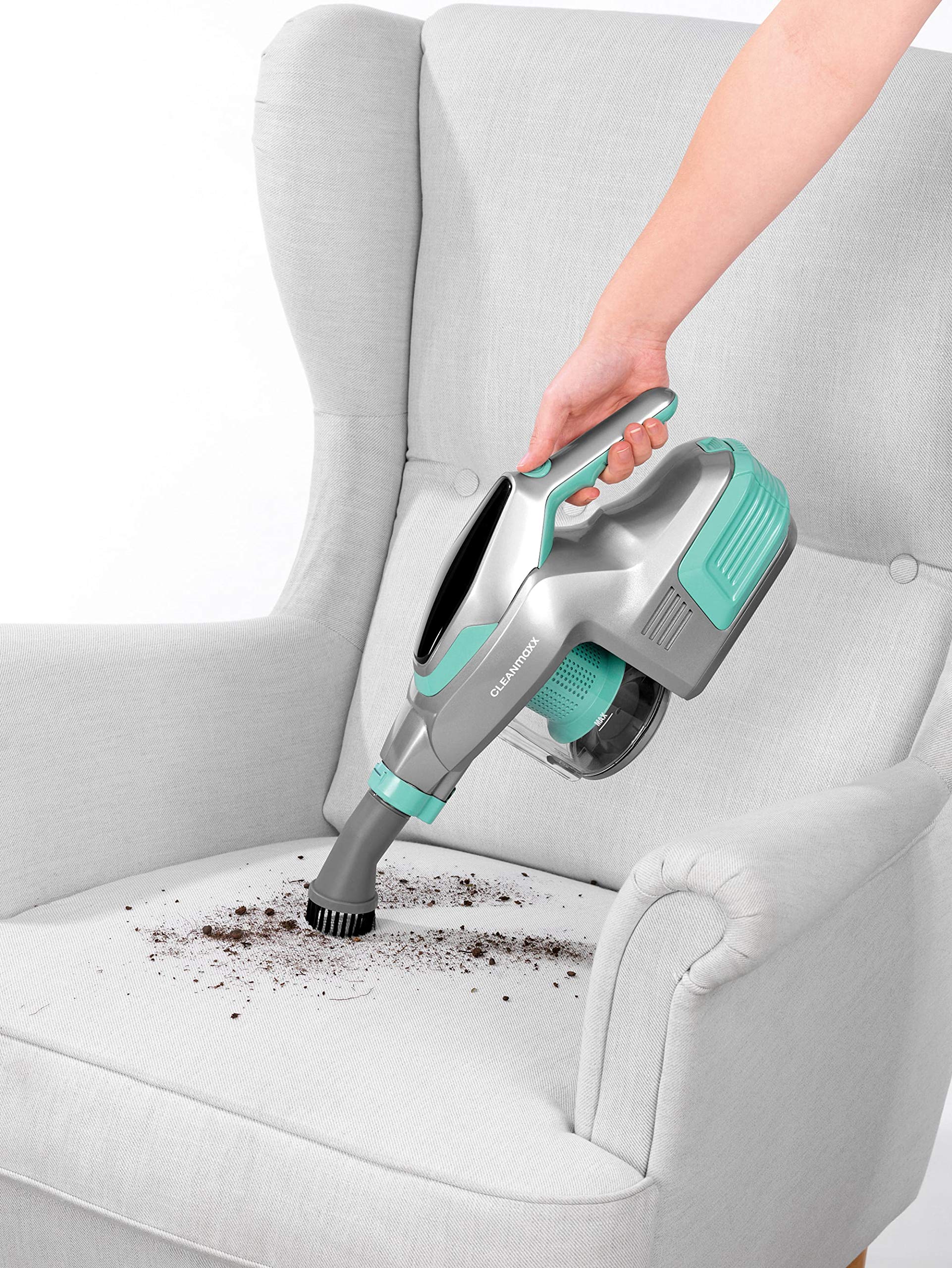 CLEANmaxx Akku-Zyklon-Staubsauger beutellos mit Akku | 2-in-1 Handstaubsauger, mit verschiedenen Düsen, Ideal für Tierhaare | Inkl. Wandhalterung mit integrierter Ladestation, 150 Watt [Türkis/Grau] - Image 9
