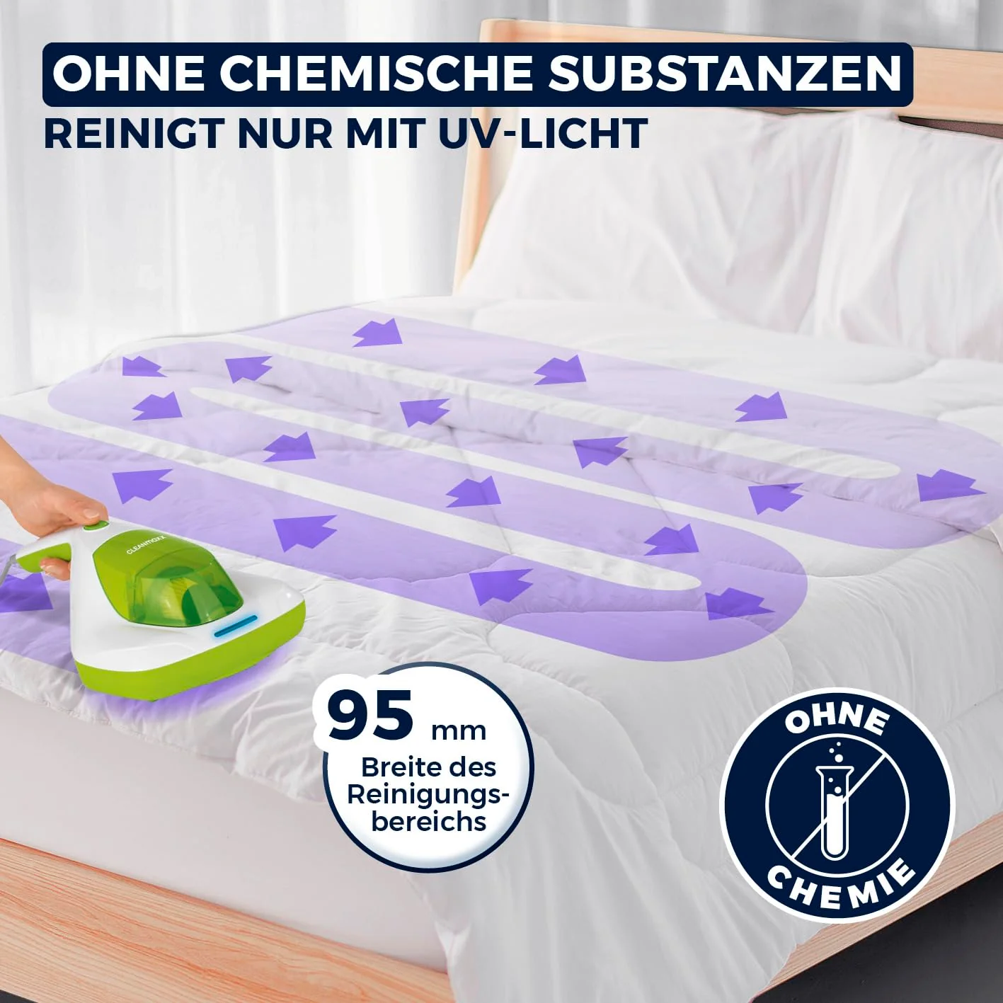 CLEANmaxx Anti-Milben-Handstaubsauger | Matratzenreiniger mit UV-C Licht | Vernichtet 99,9% Aller Milben | Inkl. HEPA Filter und 250ml Staubbehälter | Ideal für Allergiker [Limegreen] - Image 2
